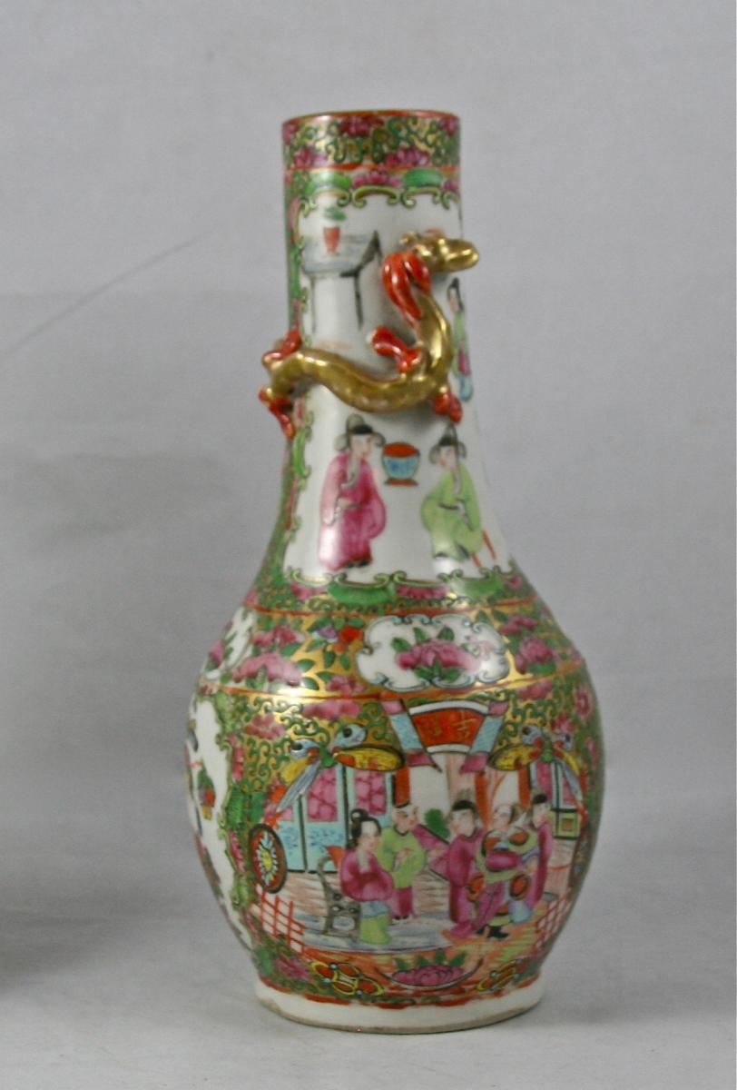 Pair Of Porcelain Vases Canton XIXth Century-photo-3