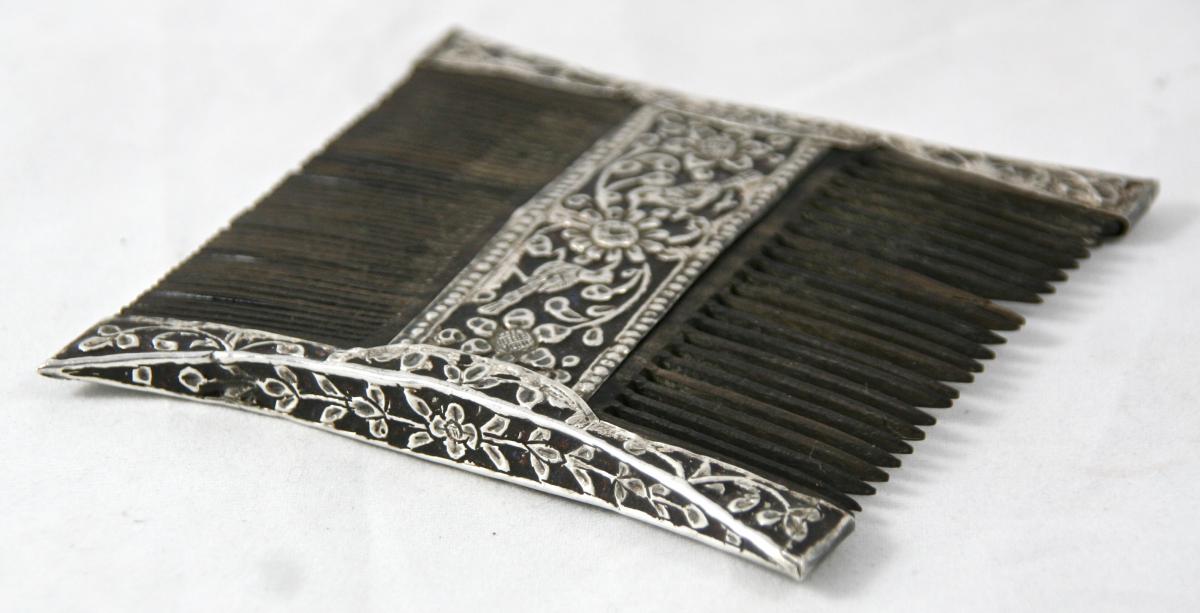 Double Nineteenth Indian Comb In Nickel Silver-photo-2