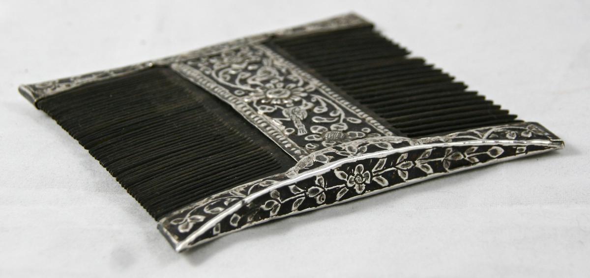 Double Nineteenth Indian Comb In Nickel Silver-photo-3