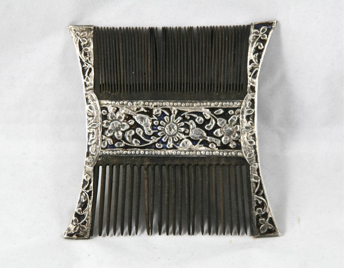 Double Nineteenth Indian Comb In Nickel Silver-photo-4