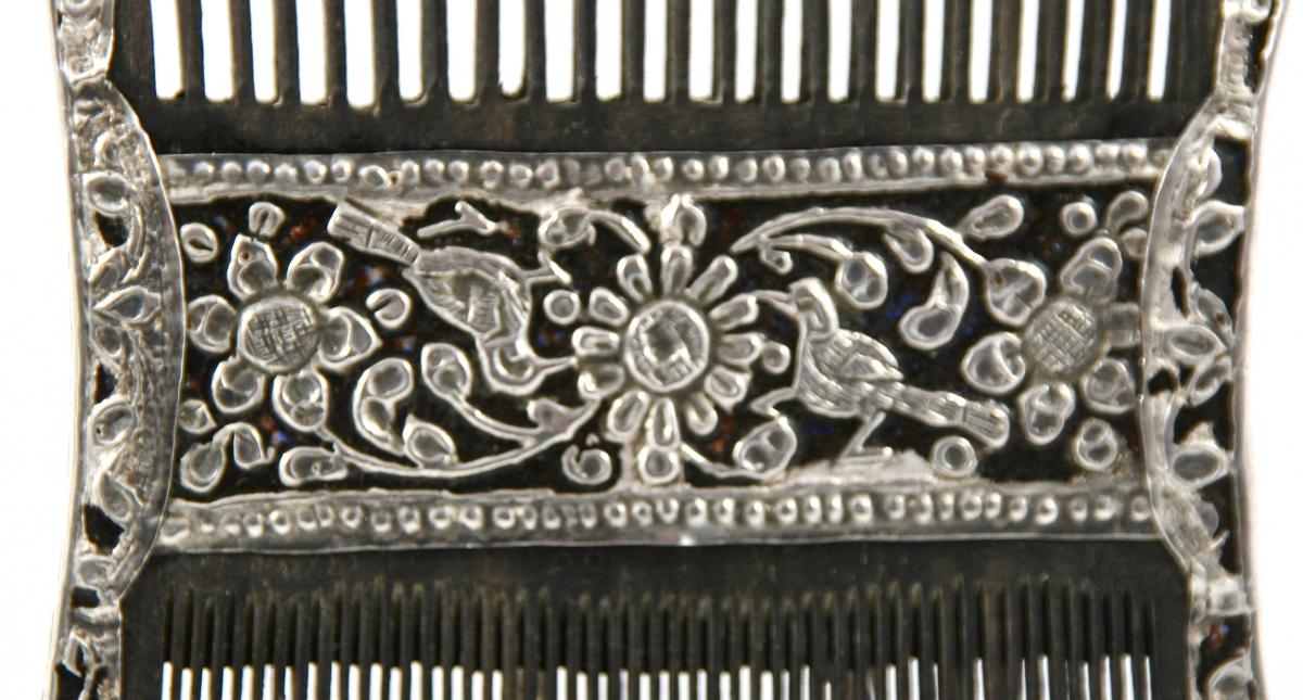 Double Nineteenth Indian Comb In Nickel Silver-photo-1