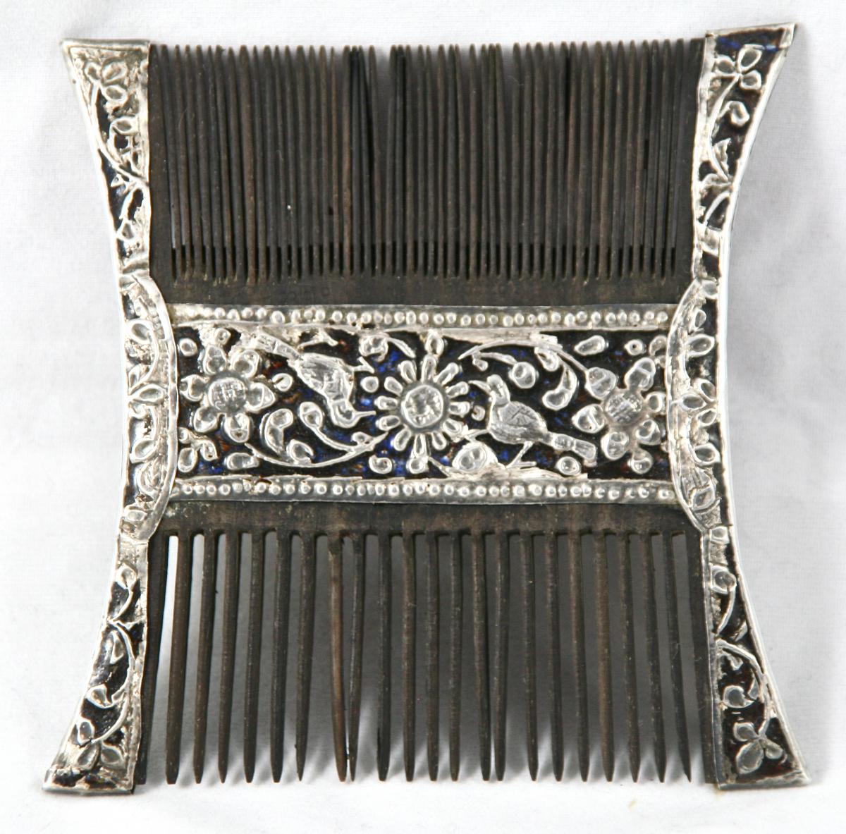 Double Nineteenth Indian Comb In Nickel Silver-photo-5