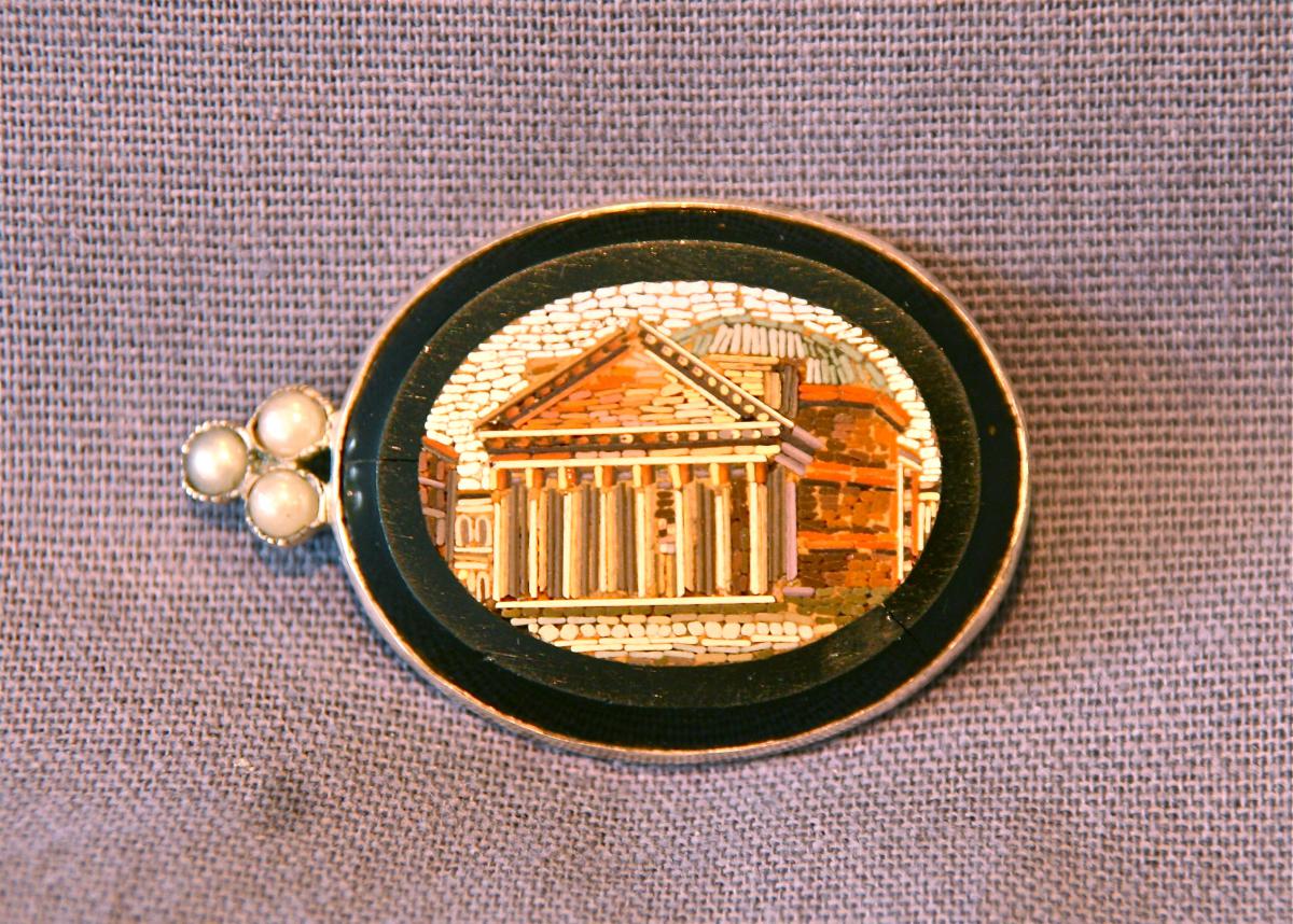 Broche XIXème En Micro Mosaïque Et Perles Monture Argent -photo-3