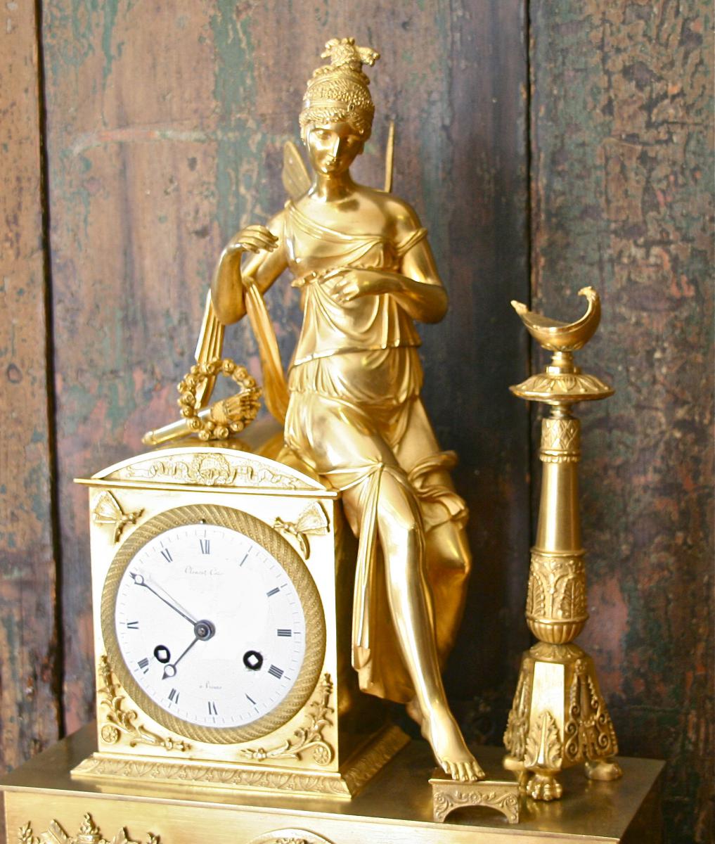 Pendule XIXème En Bronze Doré "diane Chasseresse" 