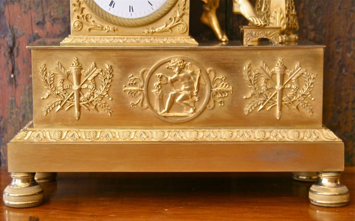 Pendulum XIXth In Golden Bronze "diane Chasseresse"-photo-4