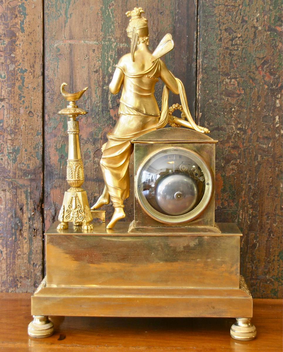 Pendule XIXème En Bronze Doré "diane Chasseresse" -photo-6