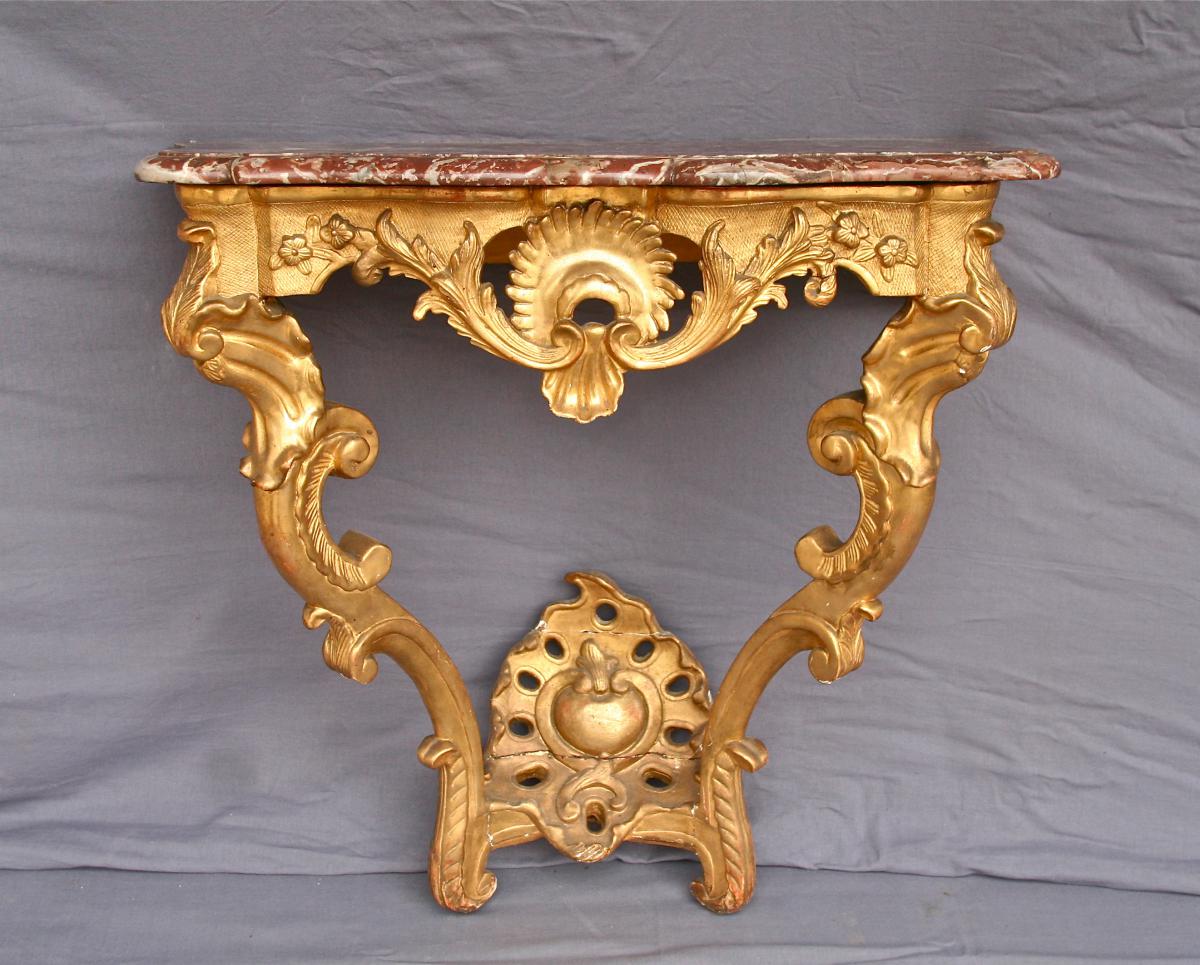 Console Rocaille En Bois Doré d'époque XVIIIème