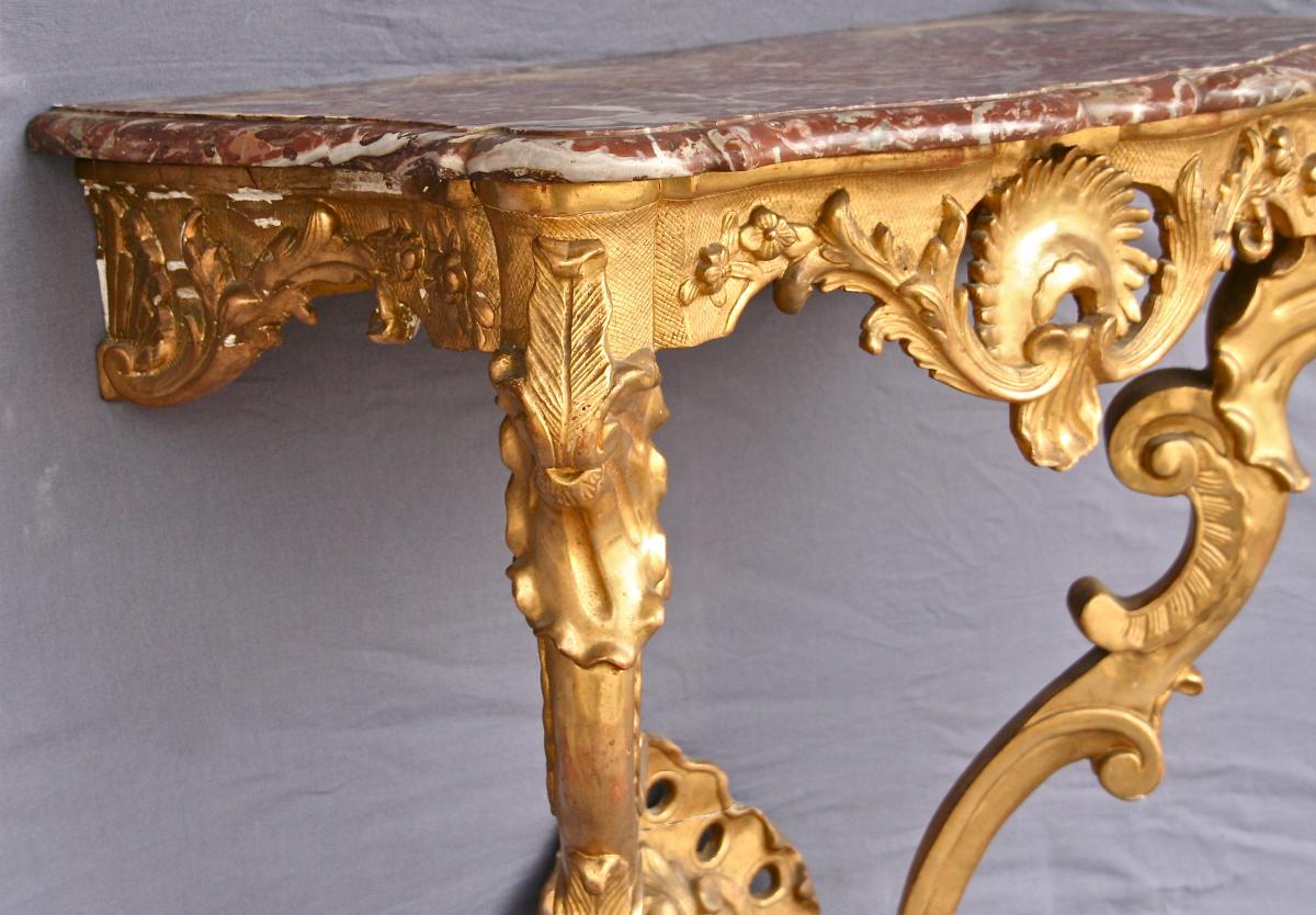 Console Rocaille En Bois Doré d'époque XVIIIème-photo-3