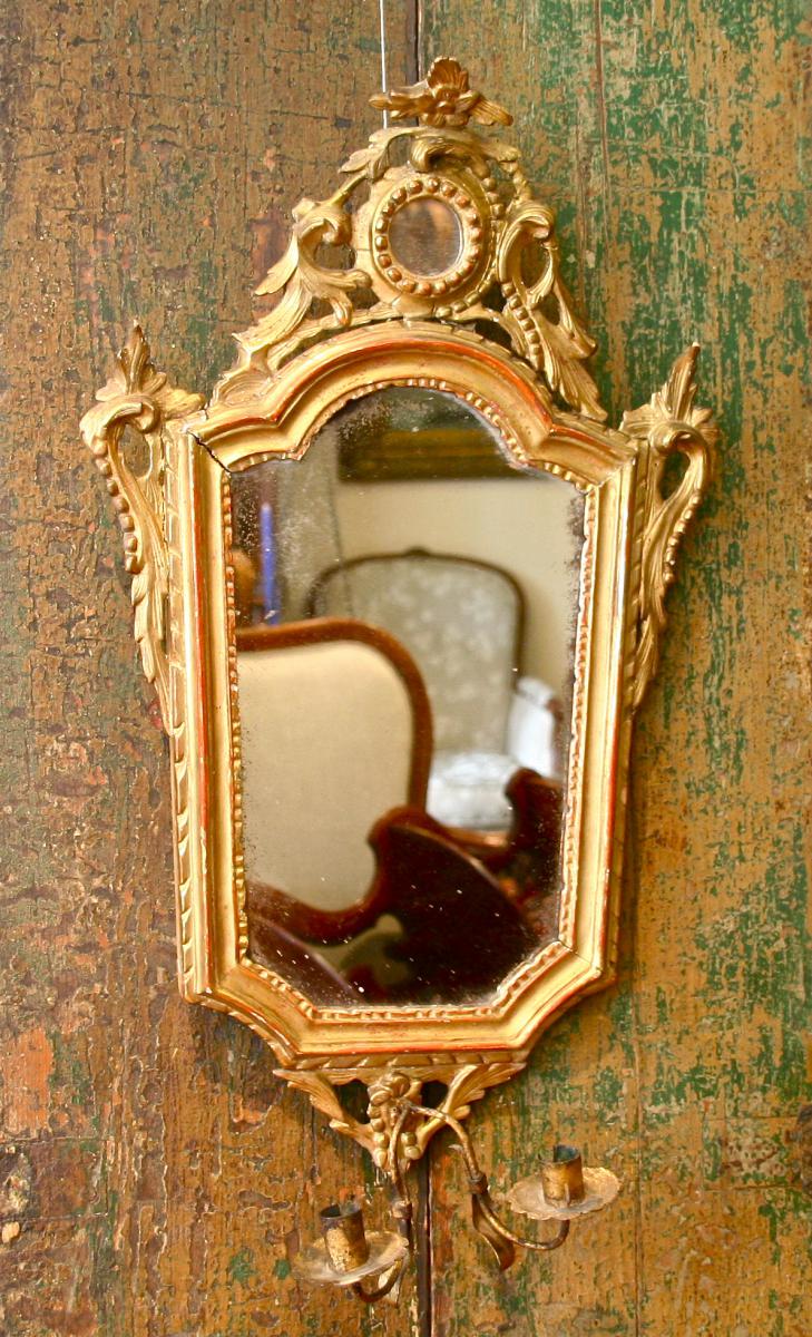 Pair Of 18th Century Gold Mirror With Lights Door-photo-2