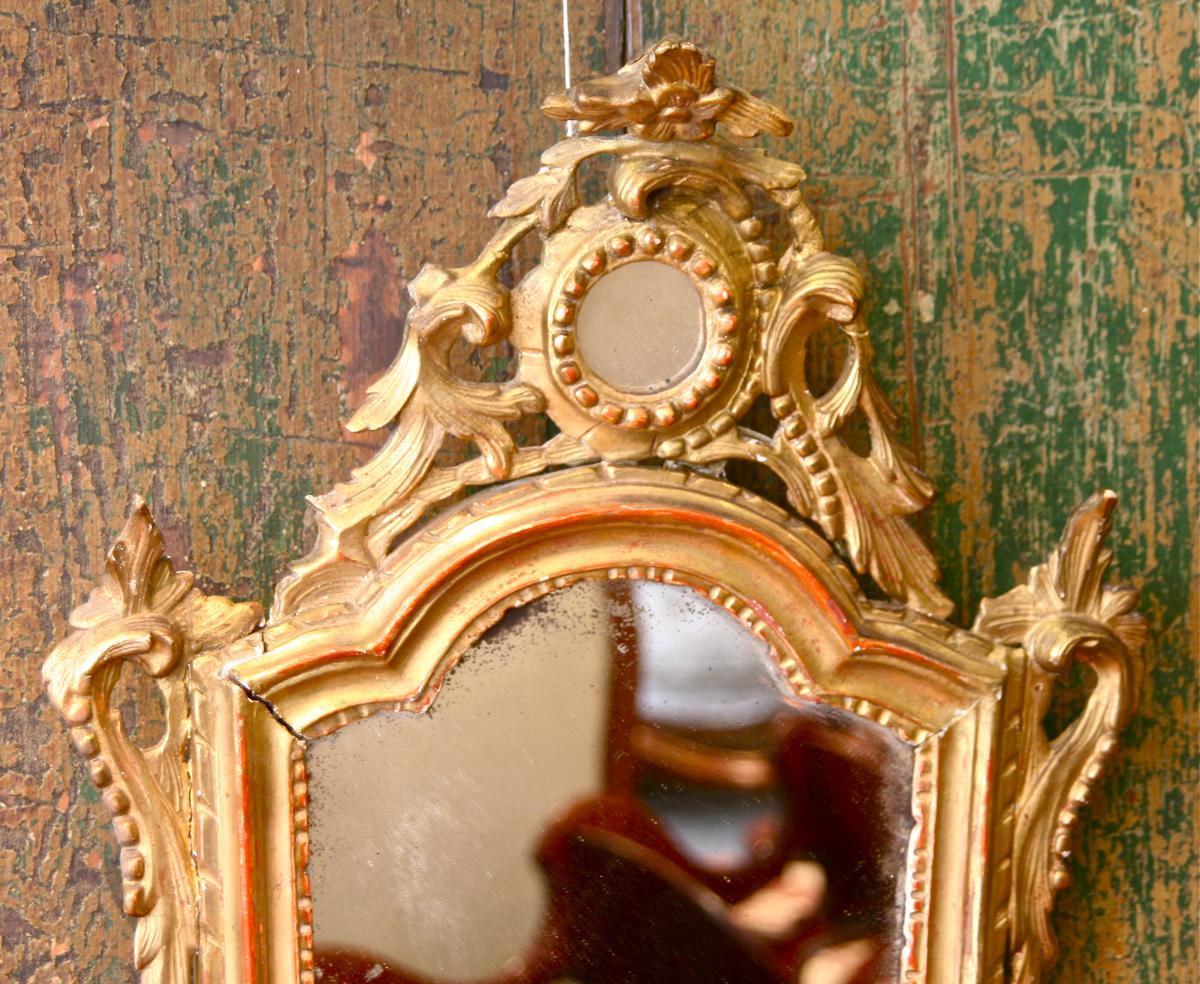 Paire De Miroir XVIIIème En Bois Doré Avec Porte Lumières-photo-3