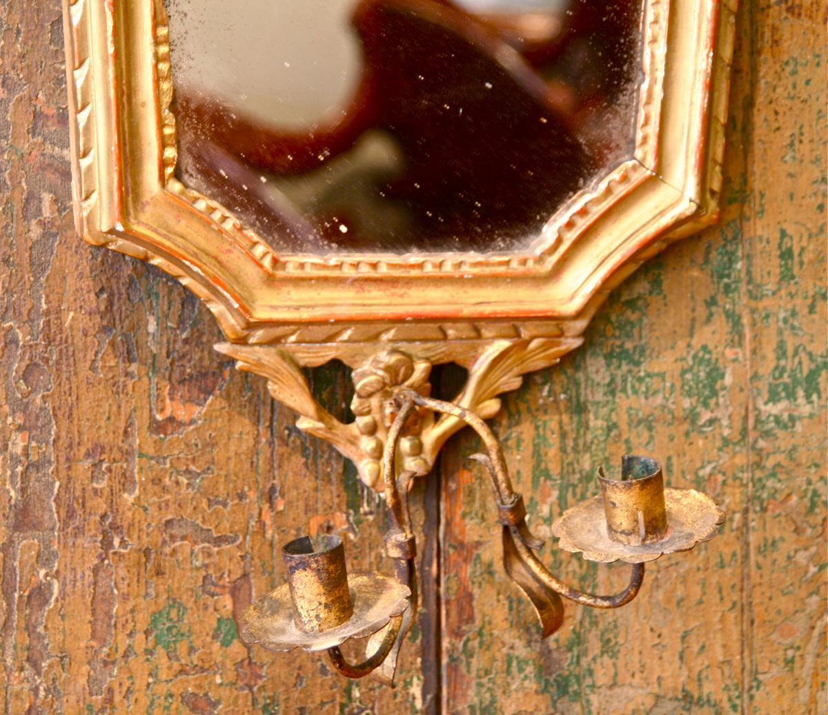 Paire De Miroir XVIIIème En Bois Doré Avec Porte Lumières-photo-4