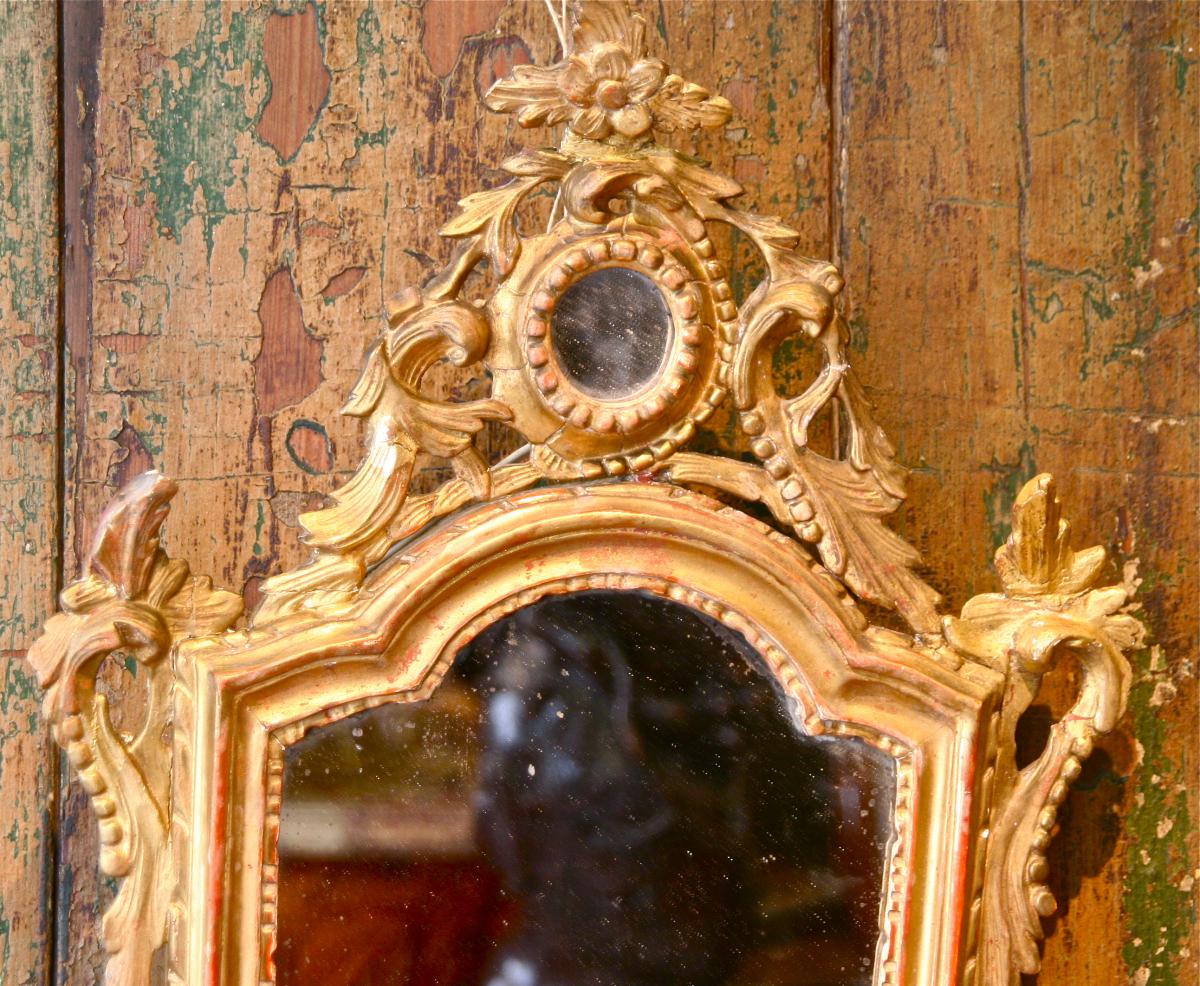 Paire De Miroir XVIIIème En Bois Doré Avec Porte Lumières-photo-5