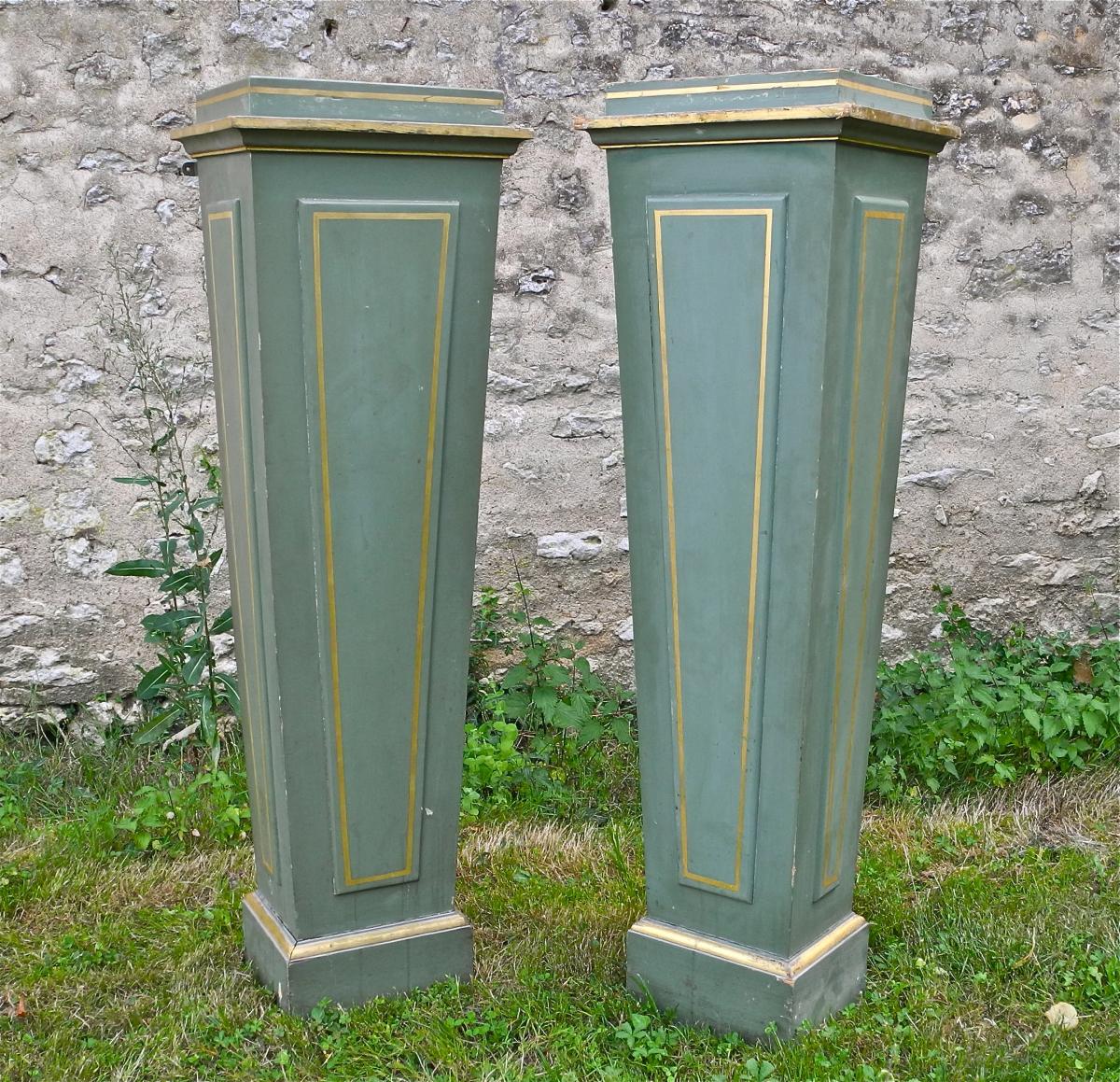 Paire De Colonnes Gaines XIXème Rechampie Et Doré-photo-1