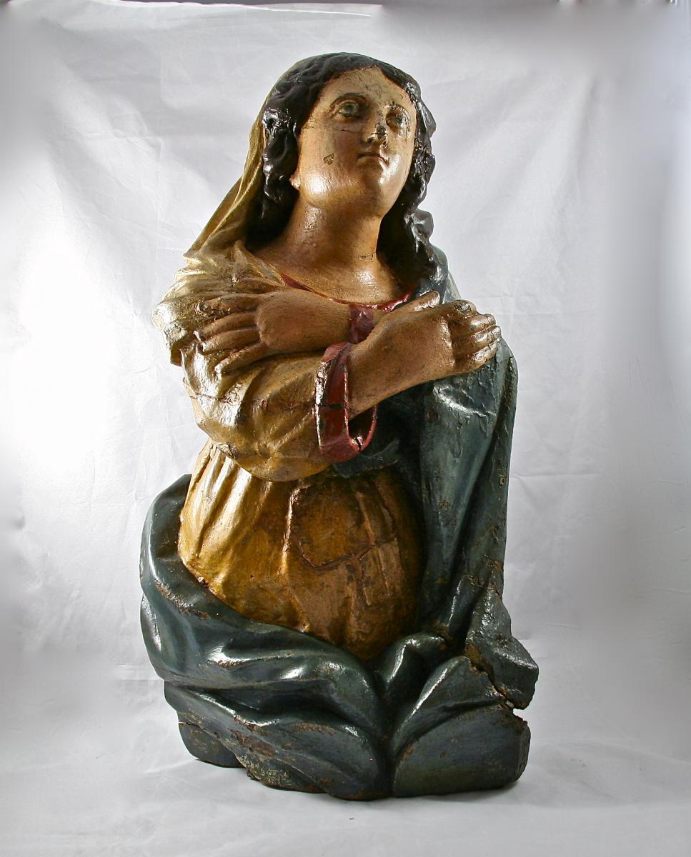 Vierge XVIIIème En Bois Polychrome