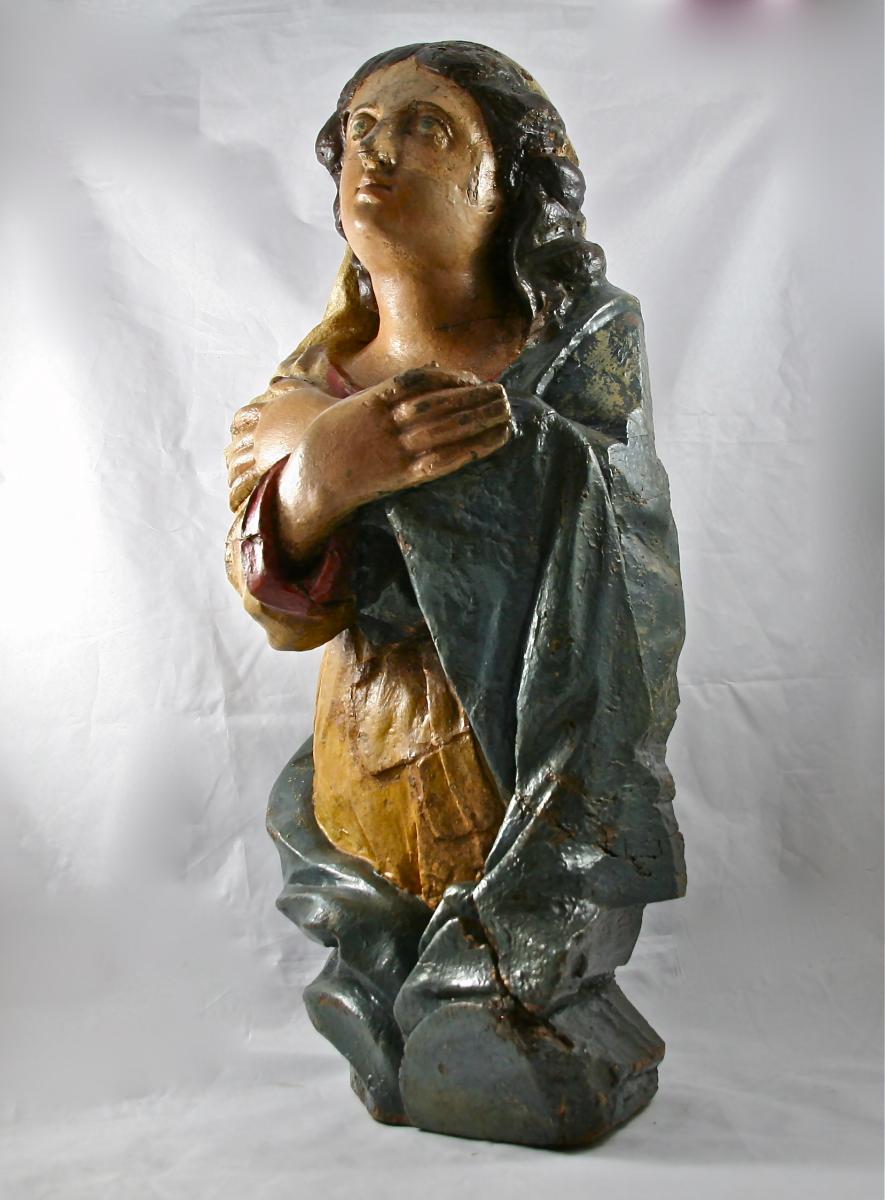 Vierge XVIIIème En Bois Polychrome-photo-3