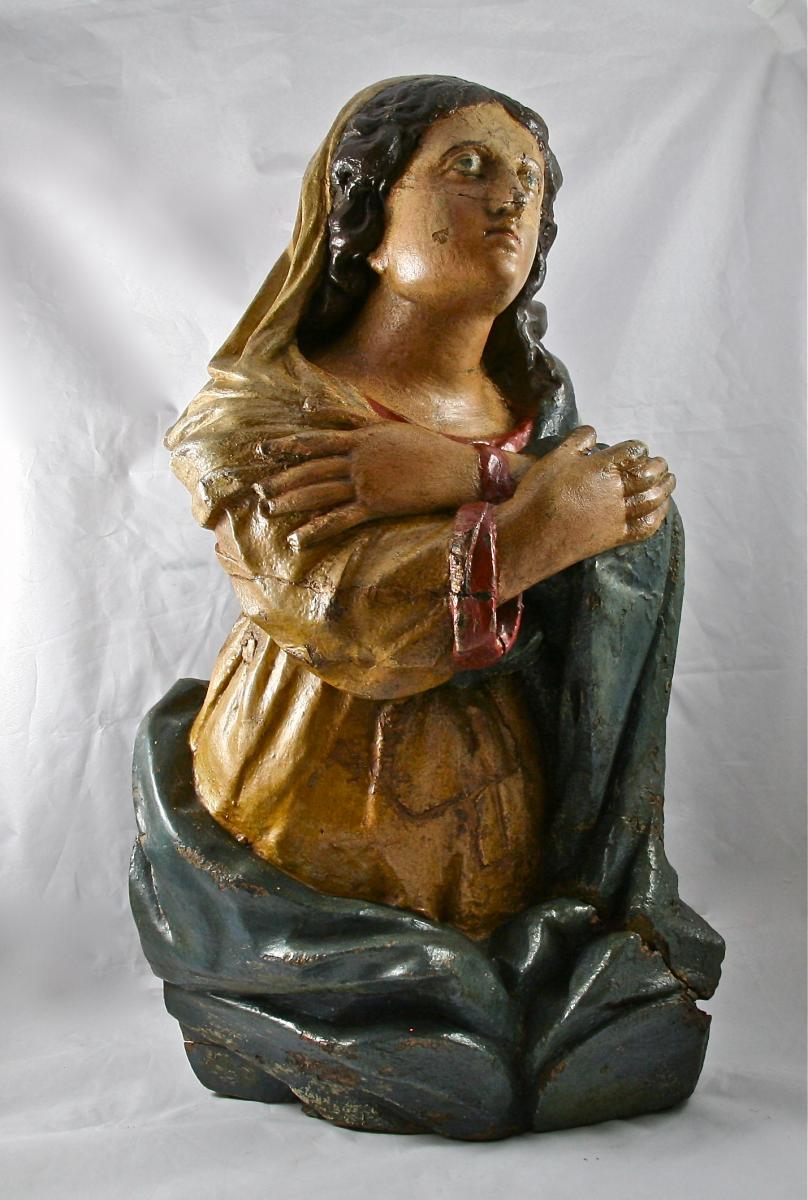 Vierge XVIIIème En Bois Polychrome-photo-7