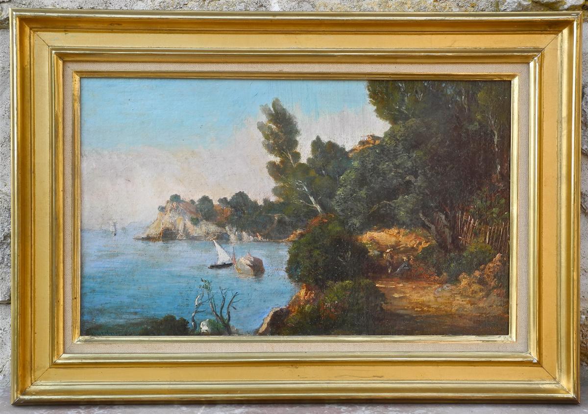 Painting XIXth "landscape Of Seaside" Of Félix Jourdan-photo-2