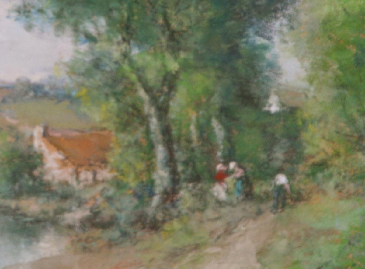 Pastel "paysage De Campagne Animé" Par André Des Fontaine-photo-4