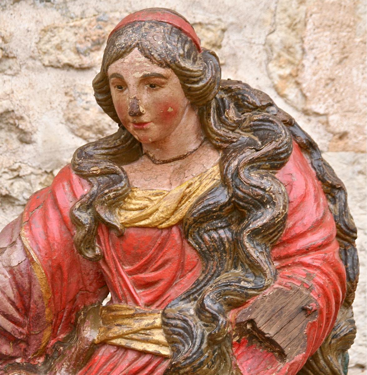 Très Grande Marie-Madeleine En Bois Polychrome d'époque XVIIème-photo-5
