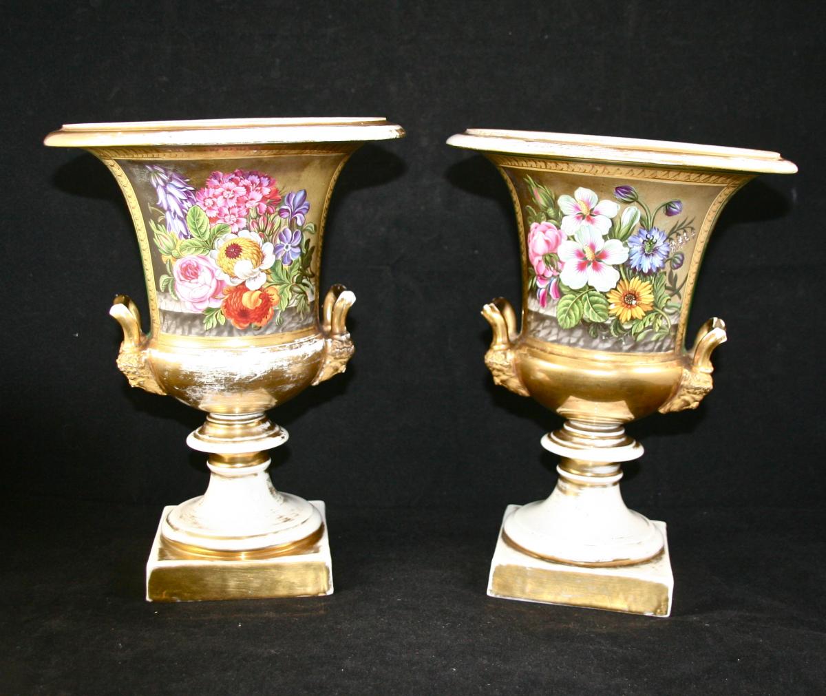 Paire De Vases Médicis XIXème En Porcelaine De Paris De Rihouet-photo-5