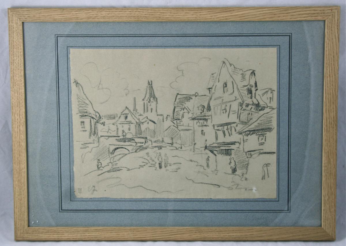 Dessin XIXème "village Normand" d'Eugène Isabey-photo-3