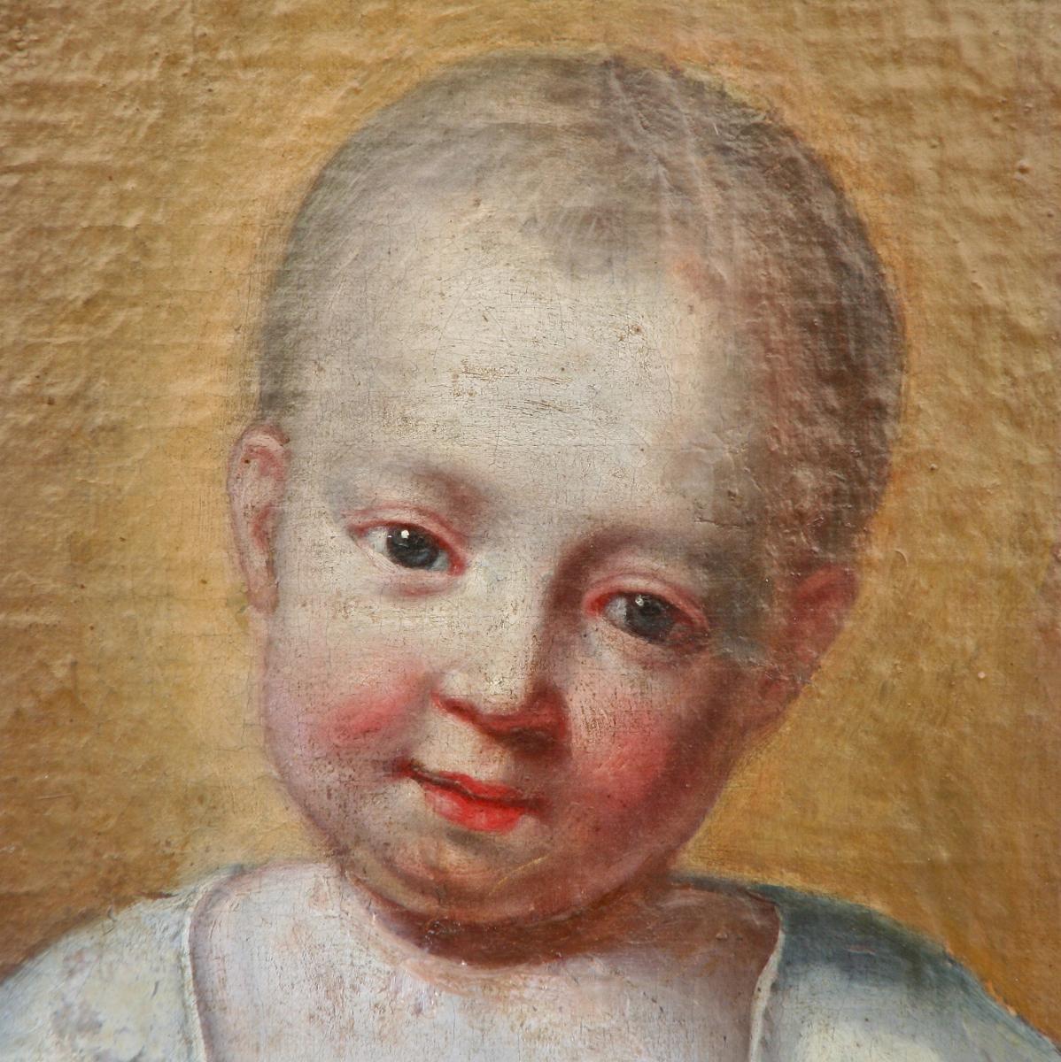 Peinture XVIIIème," Enfant Au Paradis Parmi Les Anges"-photo-3