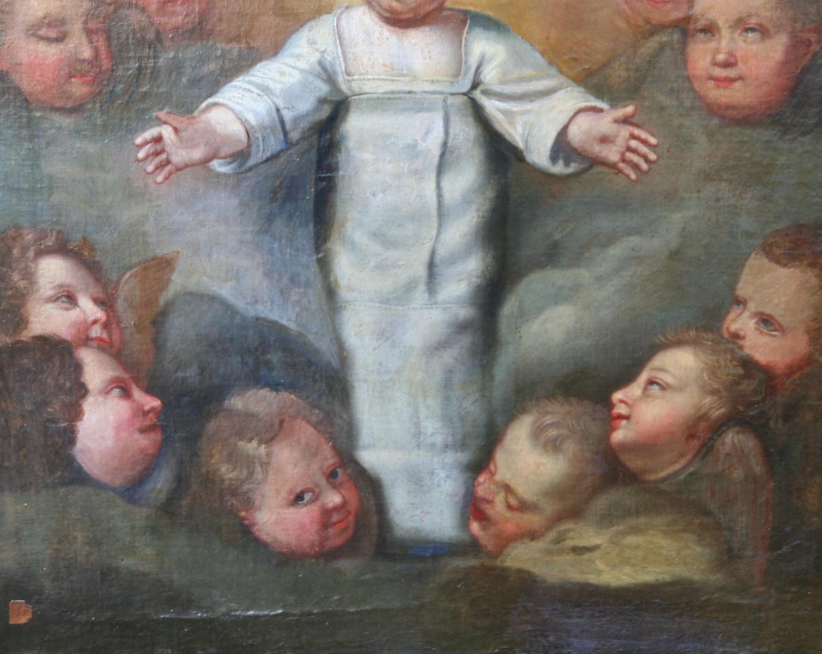 Peinture XVIIIème," Enfant Au Paradis Parmi Les Anges"-photo-5