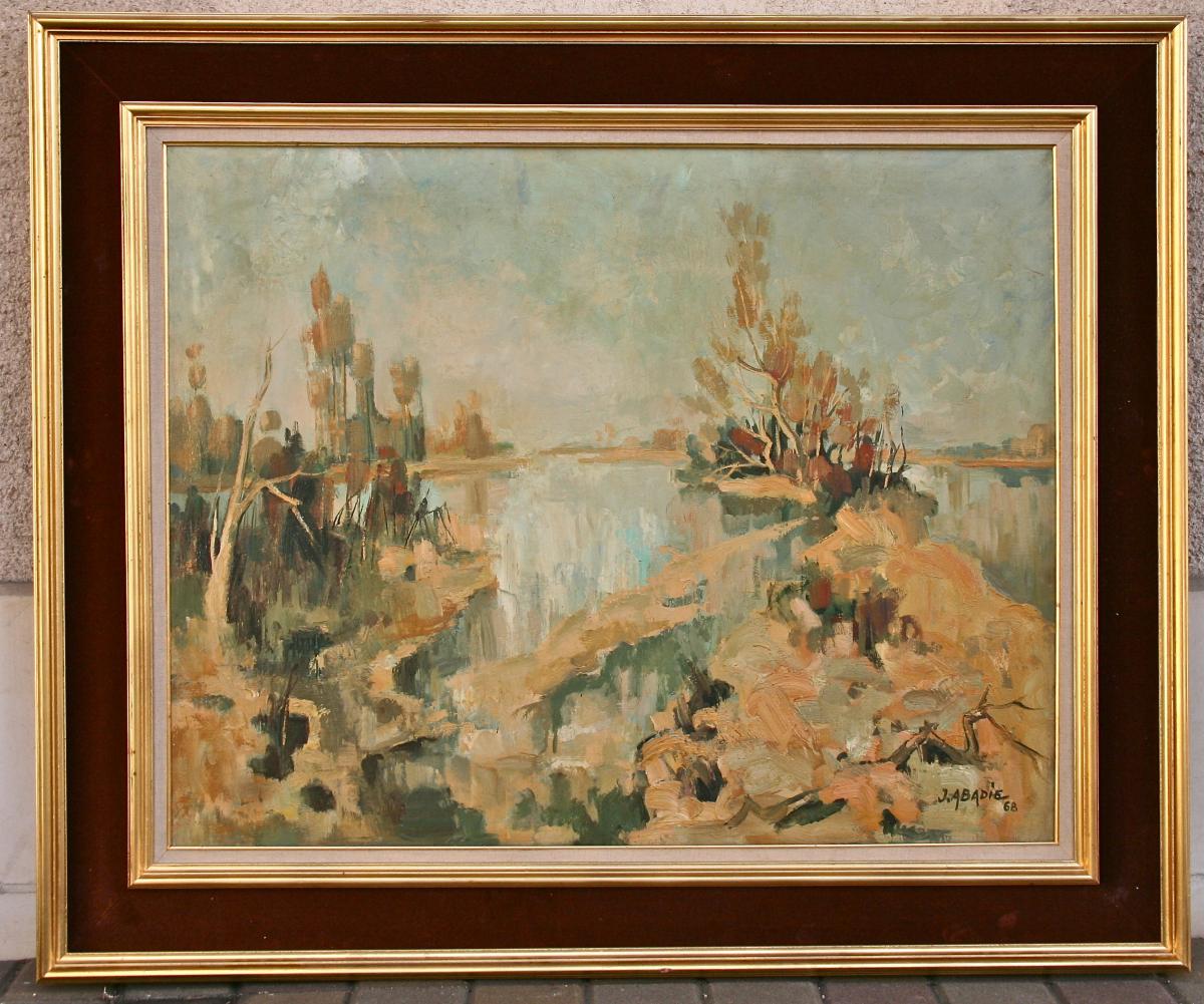 Peinture XXème "la Loire En Automne" De Jean Abadie