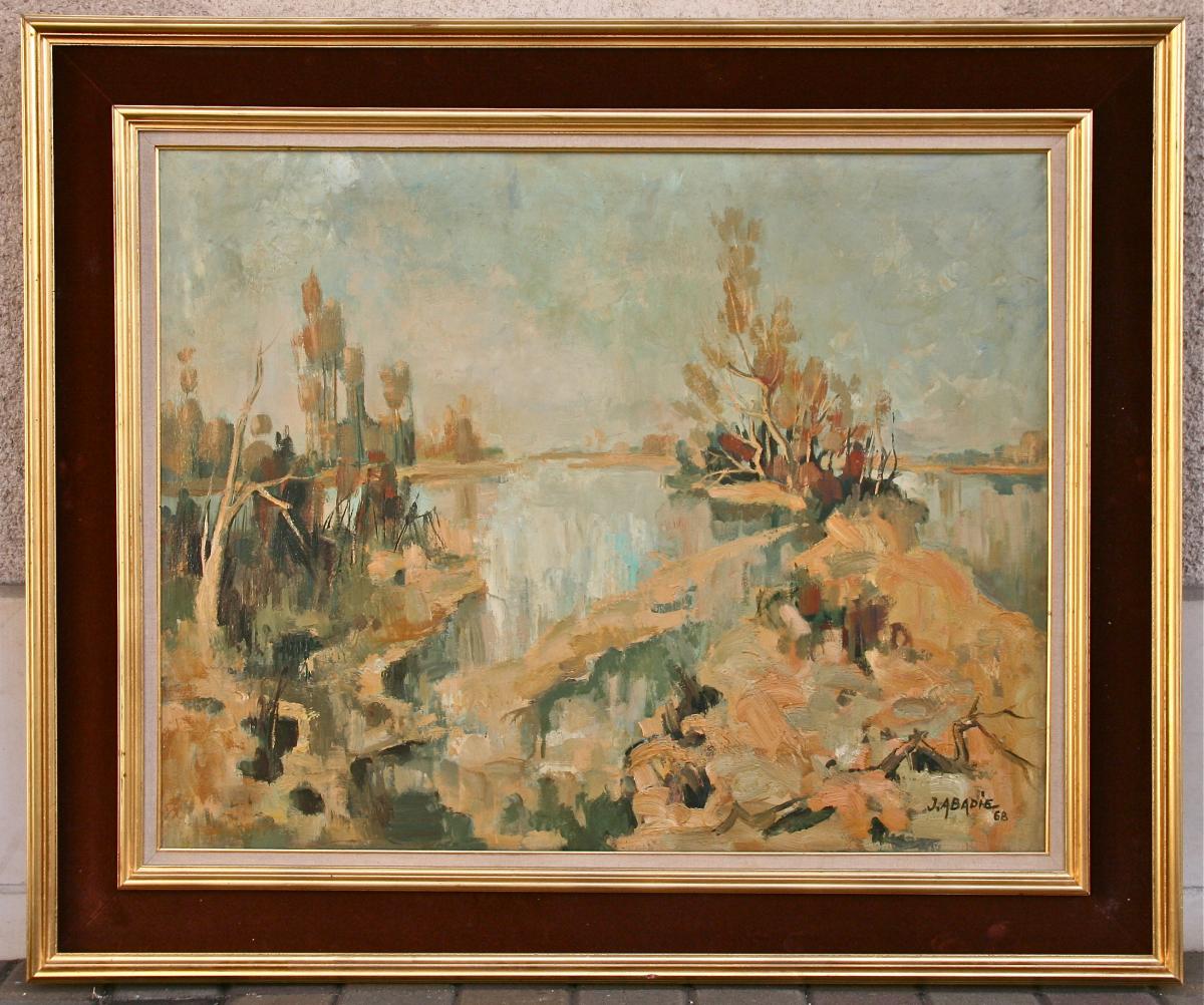 Peinture XXème "la Loire En Automne" De Jean Abadie-photo-1