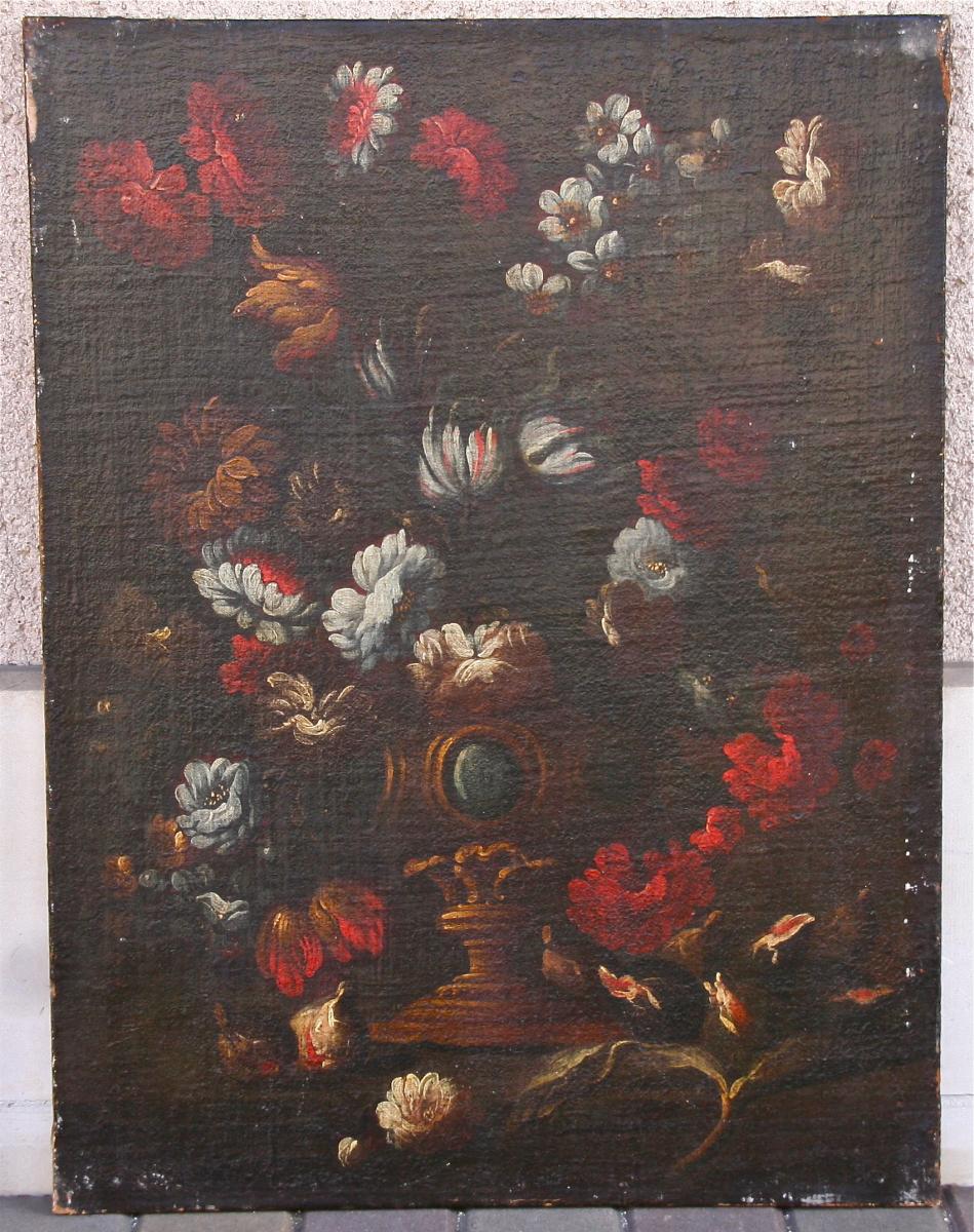 Pair Of Seventeenth Painting "still Life With Flower Bouquets"-photo-2