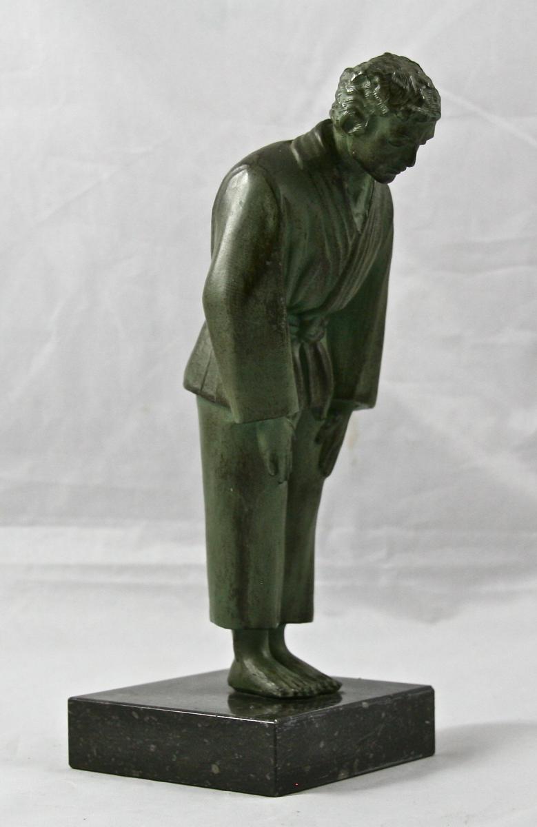 Bronze XXth "judoka" On Base Of Marble-photo-3