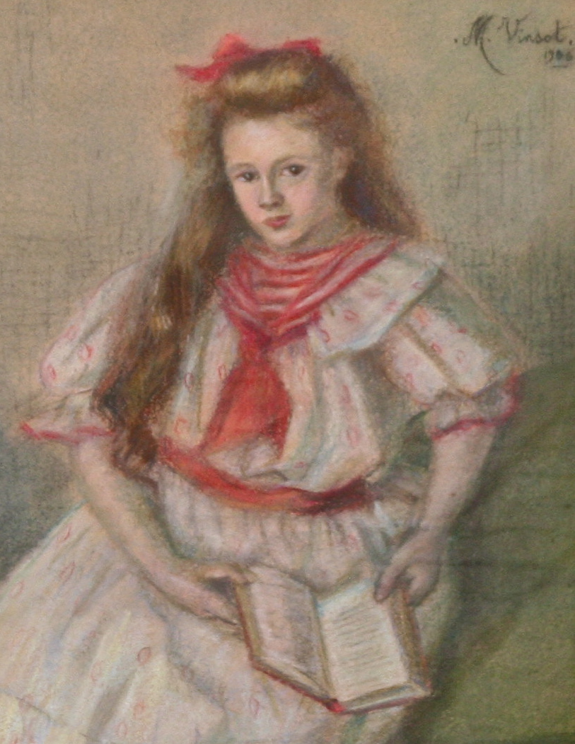 Pastel "portrait Of A Girl Sitting" By M. Vinsot 1906-photo-2