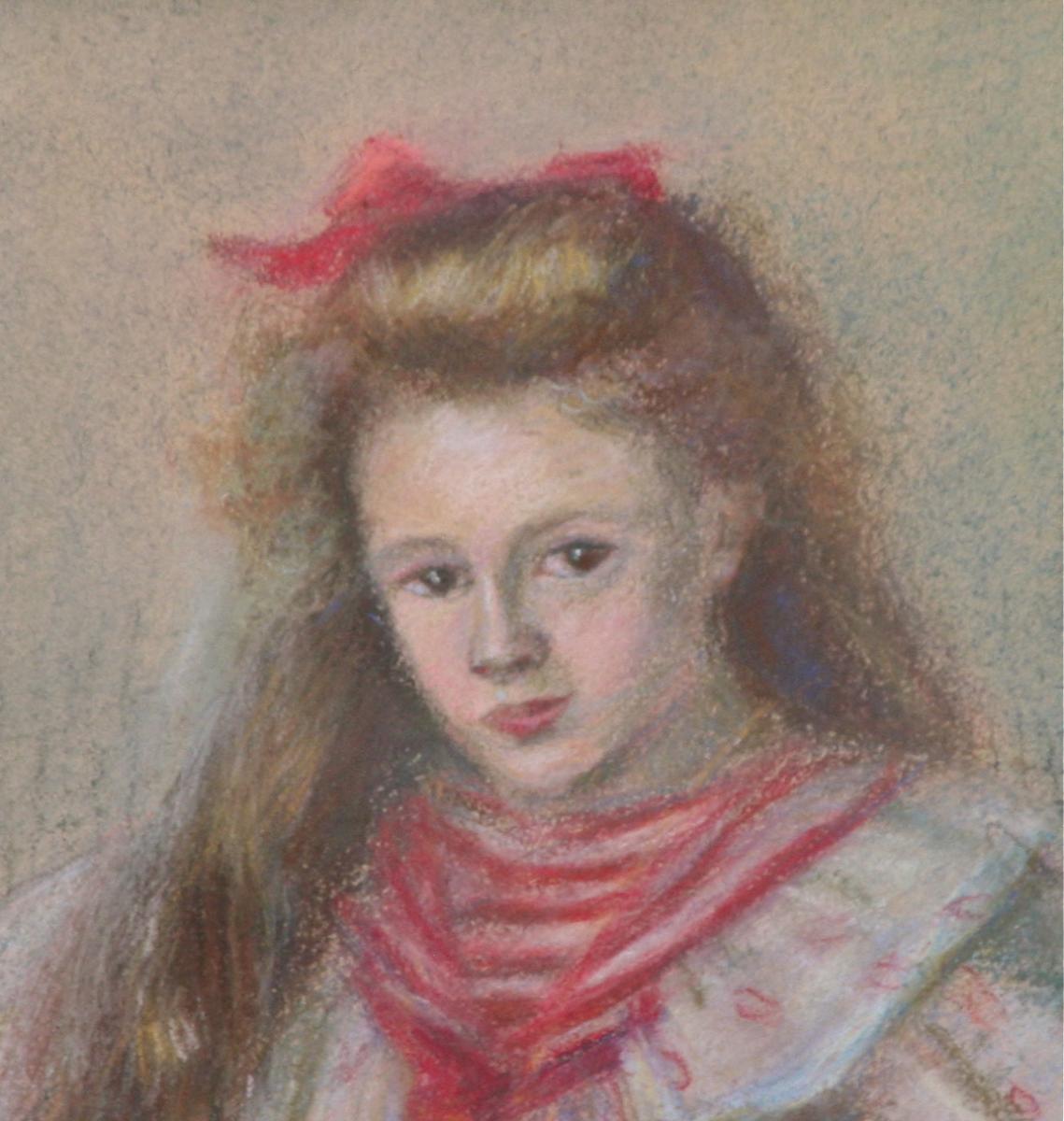 Pastel "portrait Of A Girl Sitting" By M. Vinsot 1906-photo-3