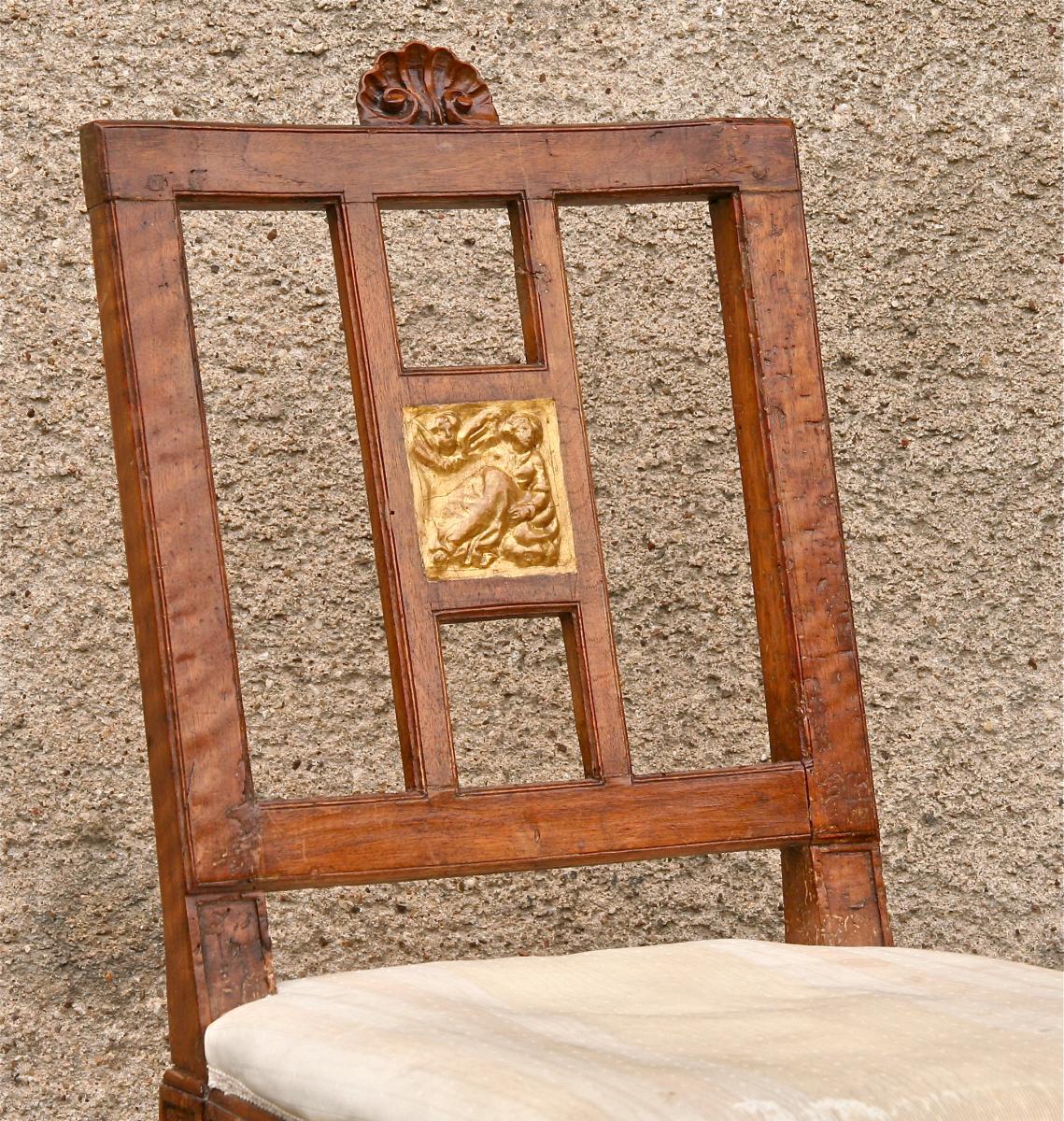 Six Sixteenth Century Chairs Louis XVI Carved Walnut And Golden Wood-photo-4