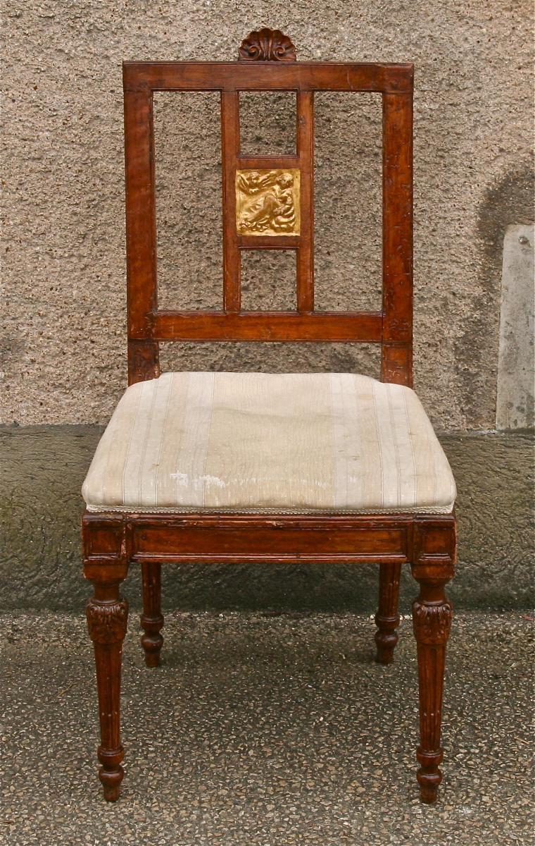 Six Sixteenth Century Chairs Louis XVI Carved Walnut And Golden Wood-photo-5