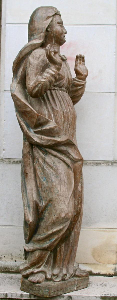 Grande Vierge En Chêne Sculptée Début XVIIIème -photo-1