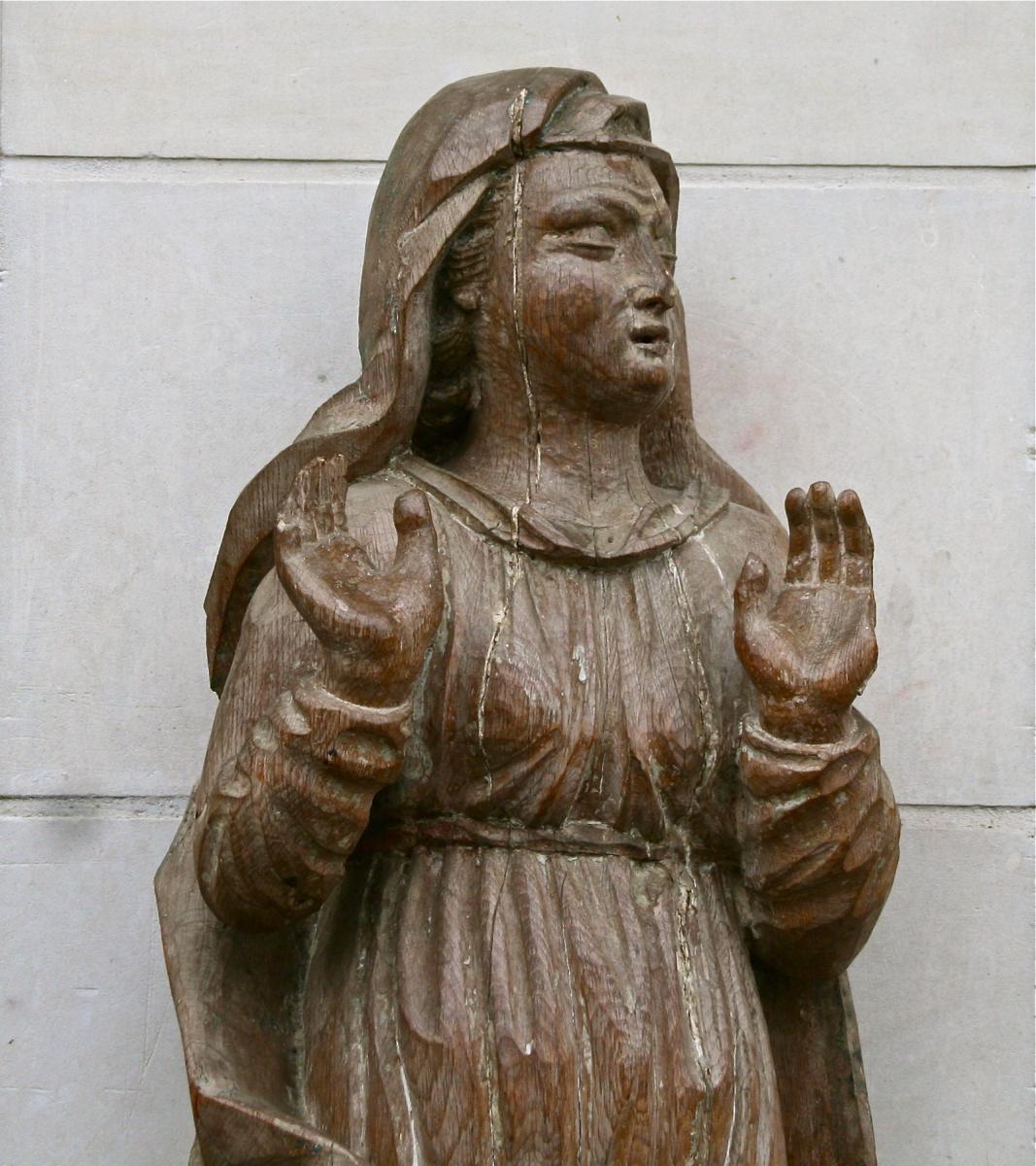 Grande Vierge En Chêne Sculptée Début XVIIIème -photo-7