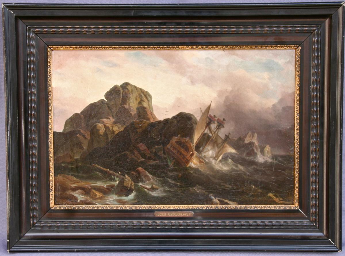 Peinture XIXème "naufrage De Navire" Par C. L. Verboeckhoven