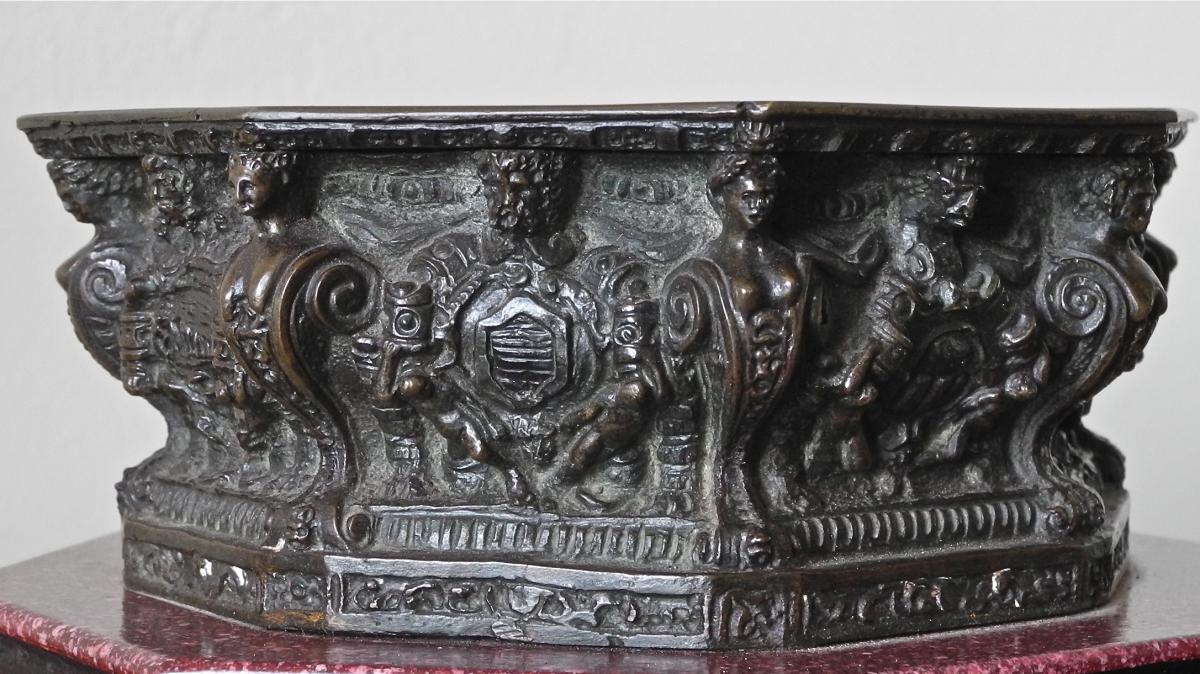 Coupe, Puit du palais des Doges XIXème En Bronze Sur Socle En Porphyre-photo-2