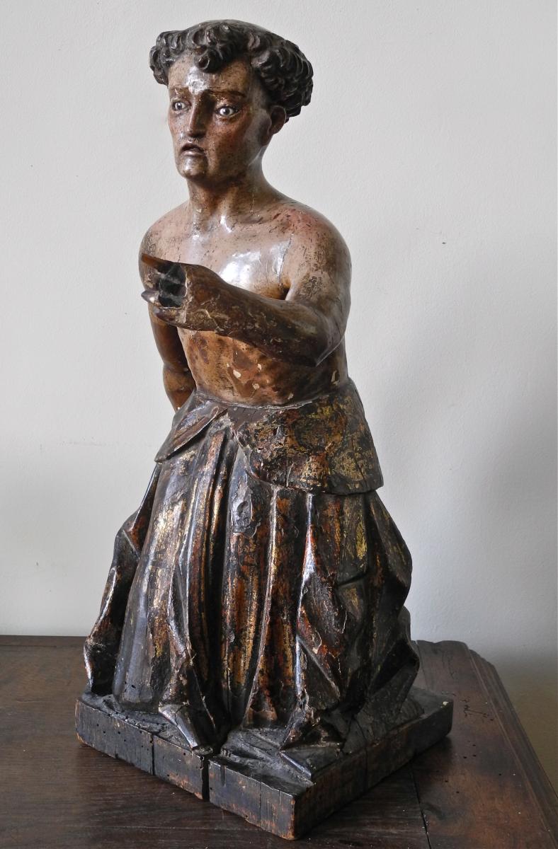 Sculpture Mexicaine XVIIème En Bois Polychrome-photo-3
