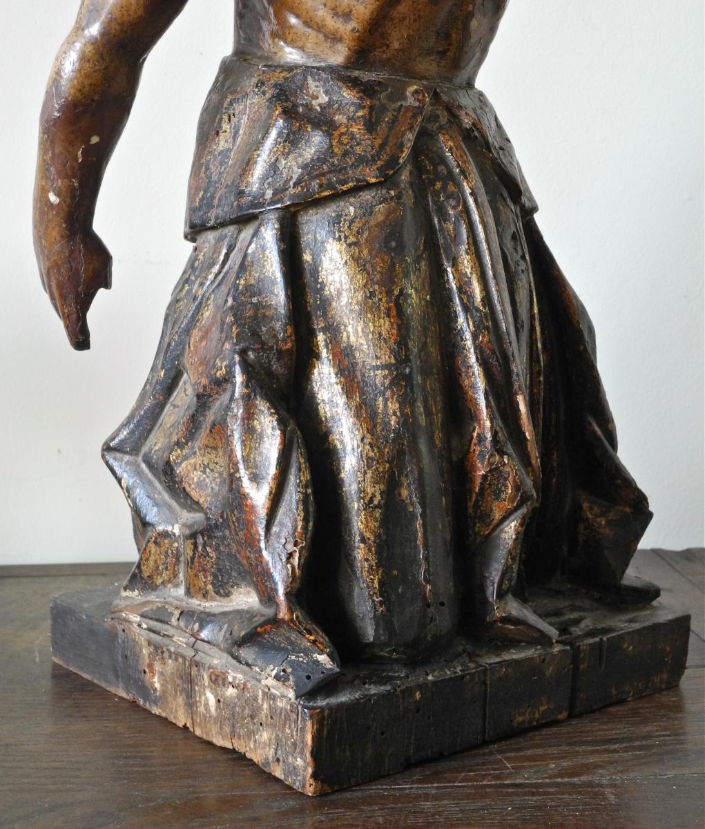 Sculpture Mexicaine XVIIème En Bois Polychrome-photo-3