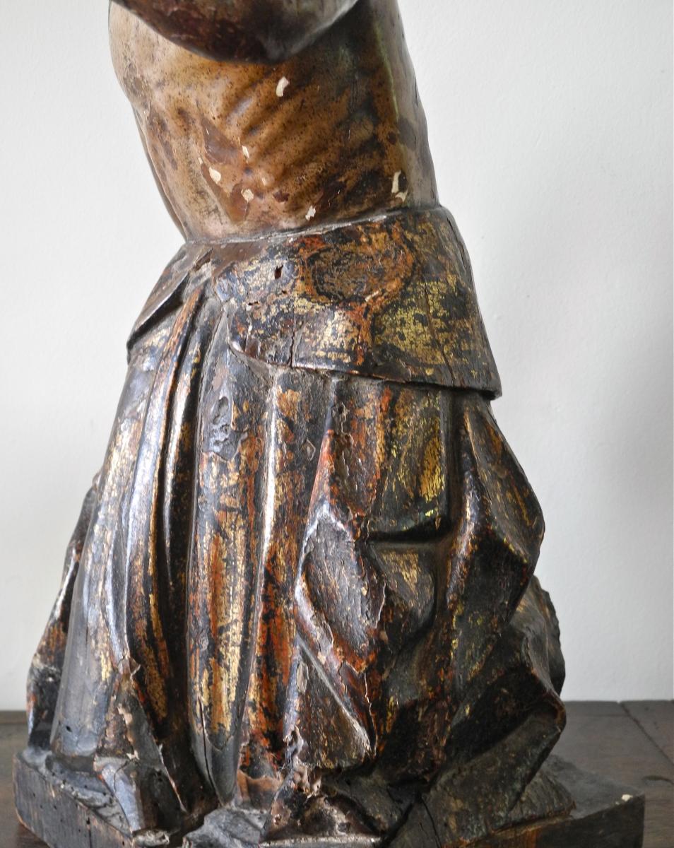 Sculpture Mexicaine XVIIème En Bois Polychrome-photo-6
