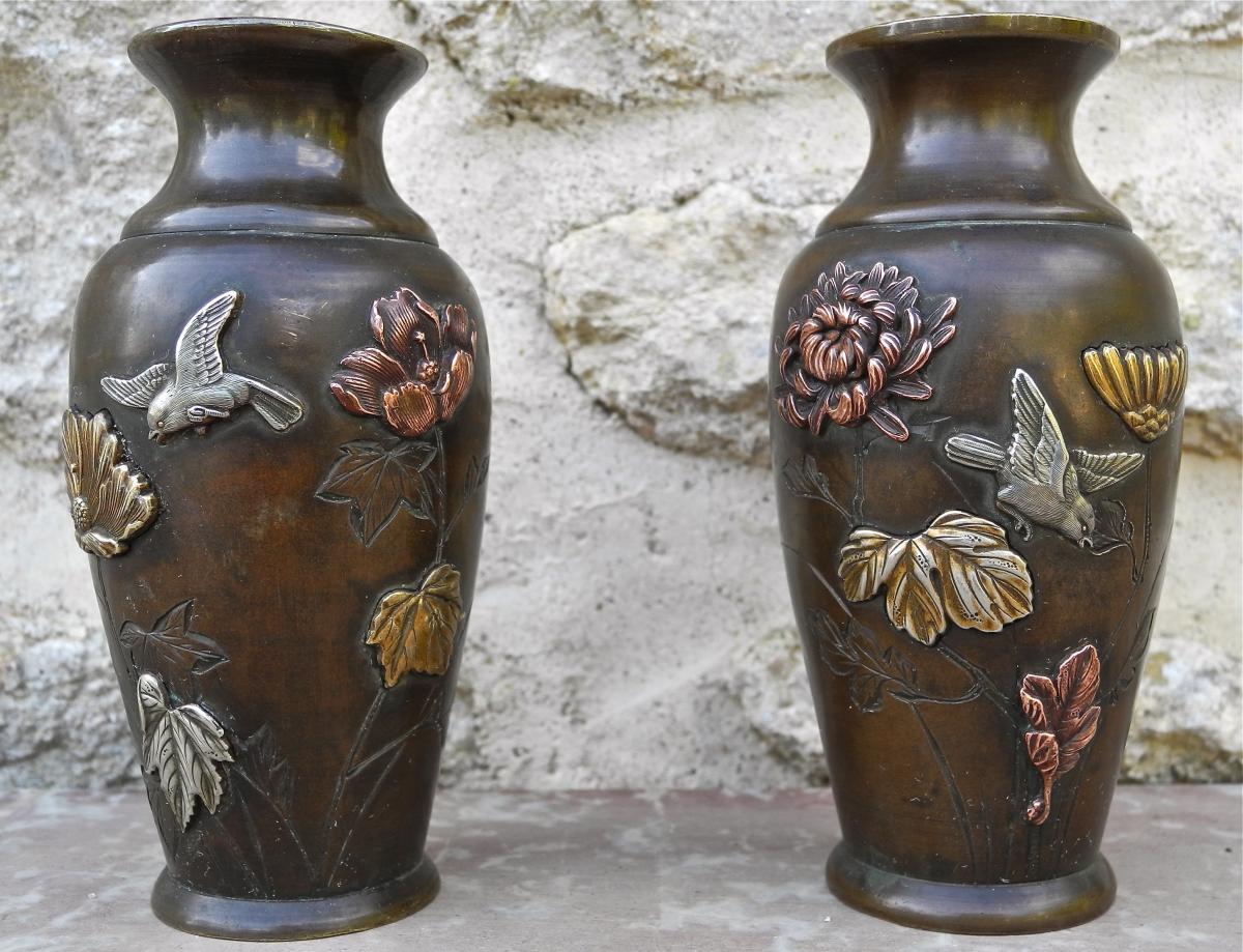 Paire De Vases Japon XIXème En Bronze-photo-2