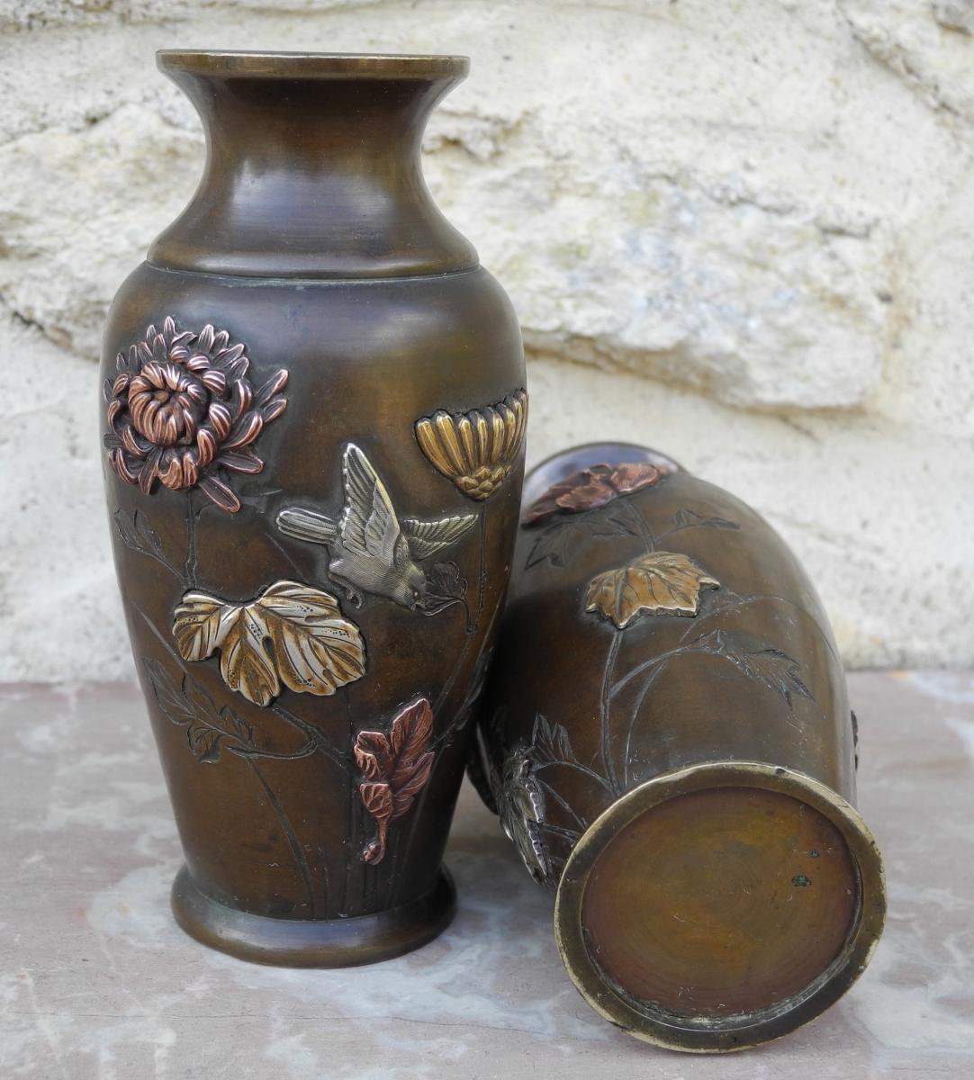 Paire De Vases Japon XIXème En Bronze-photo-7