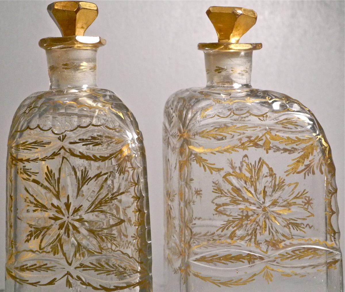 Pair Of Bottles Nineteenth Engraved Glass And Gold-photo-3