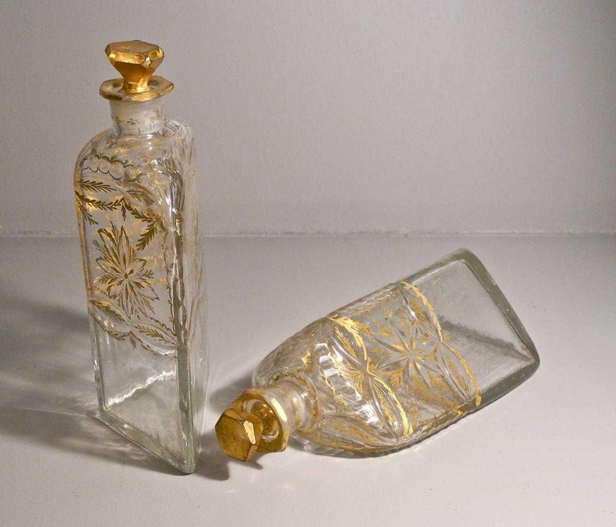 Pair Of Bottles Nineteenth Engraved Glass And Gold-photo-7