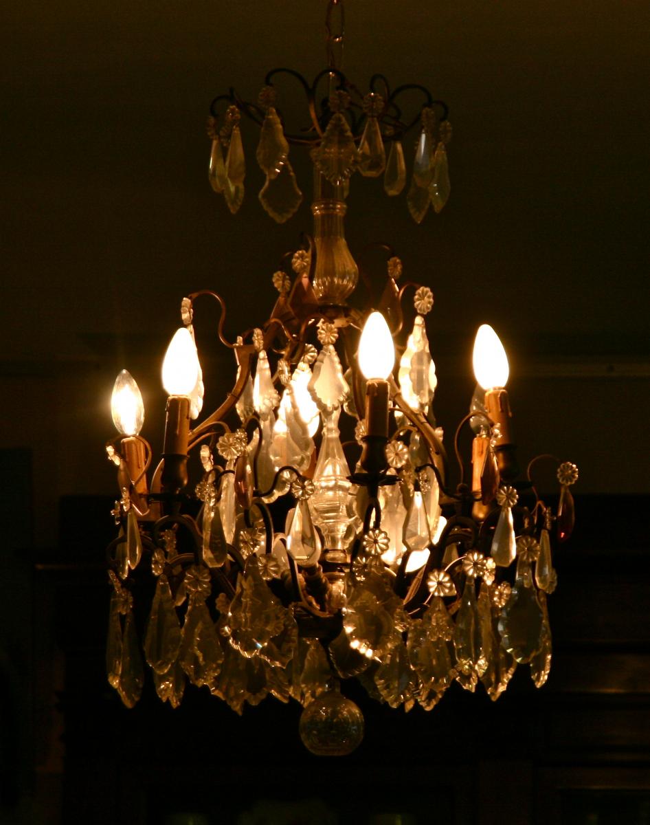 19th Century Chandelier 9 Lights Bronze Panpilles-photo-3