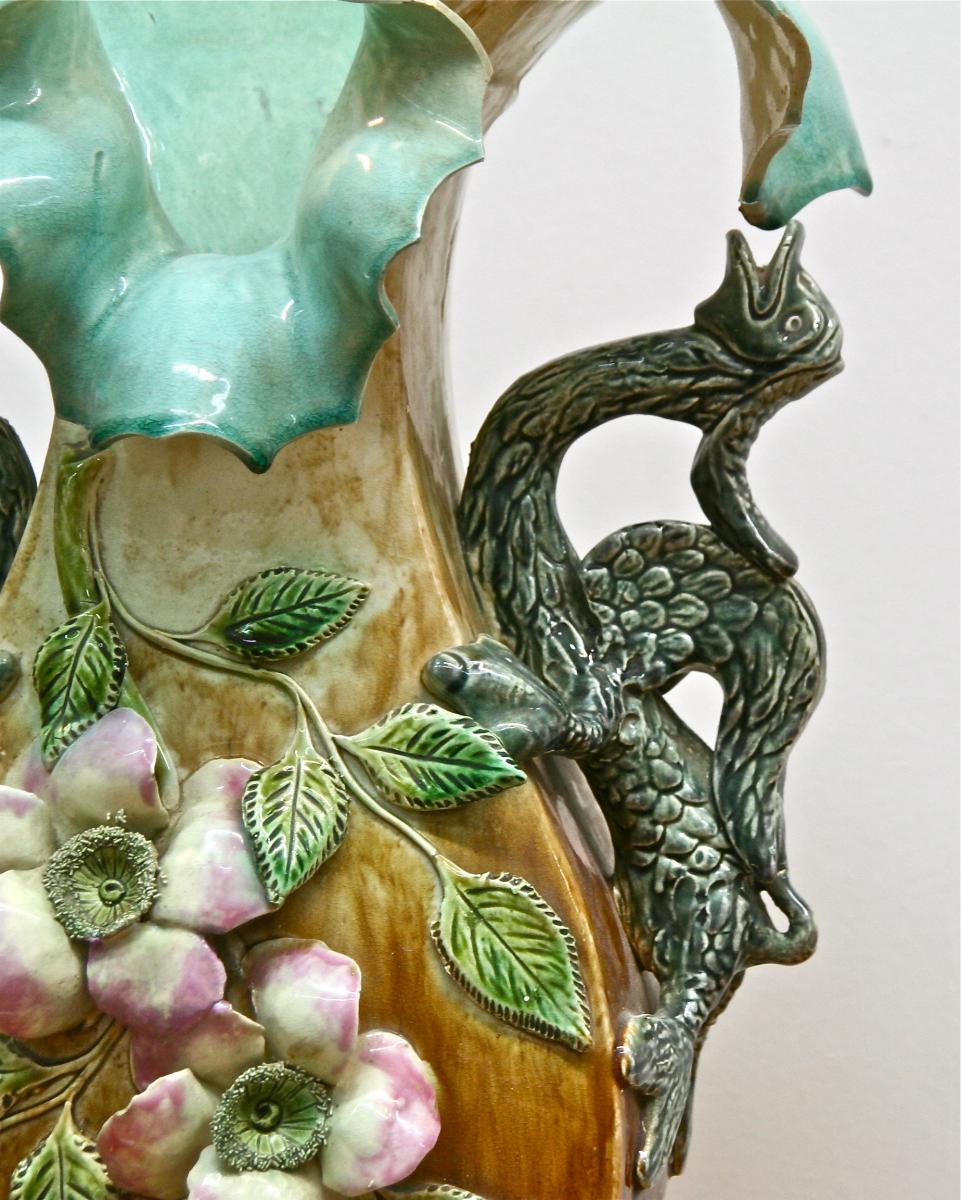 Pair Of Nineteenth Vases In Barbotine With Dragon-photo-7