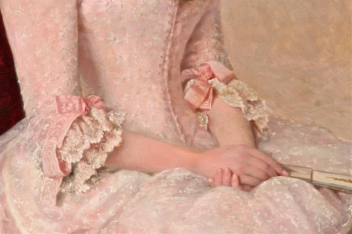 Nineteenth Painting Elegant Woman At The Rose, Golden Framing-photo-5