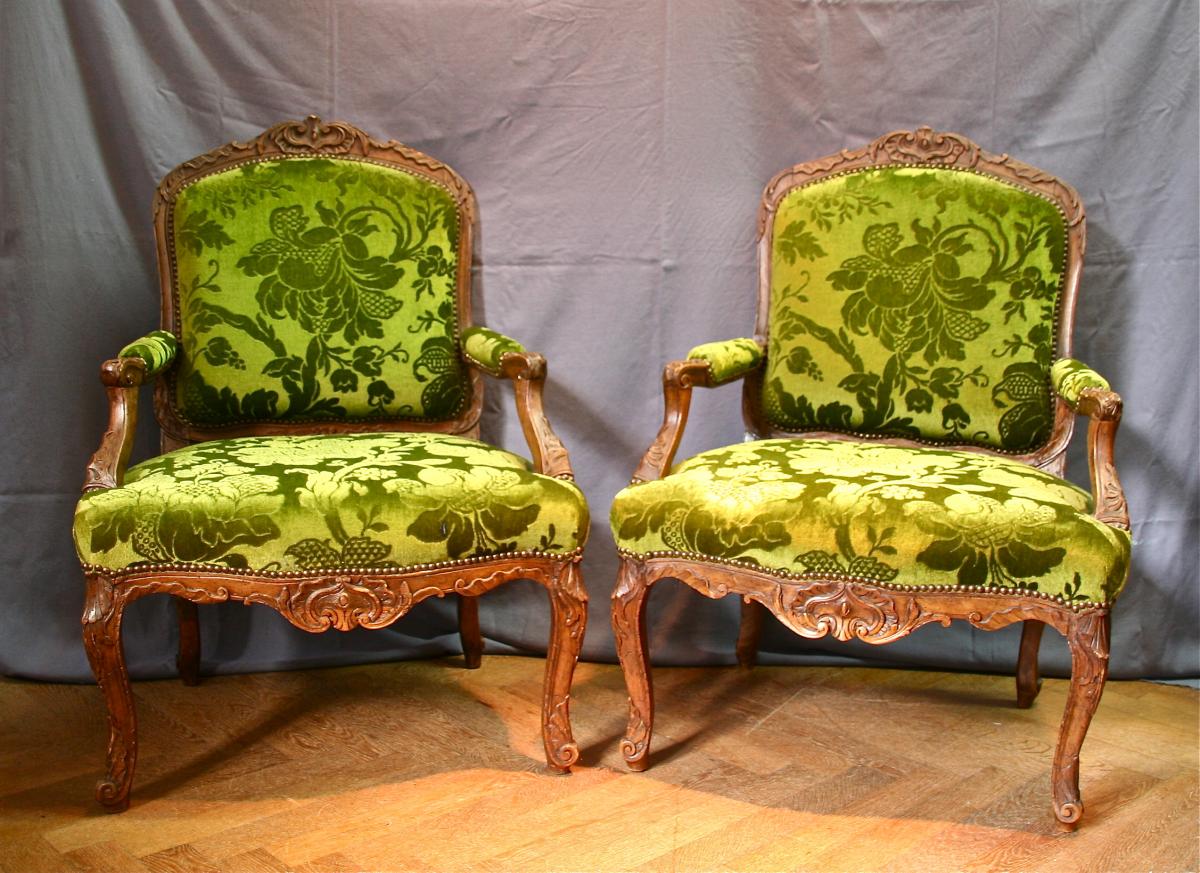 Paire De Fauteuils à La Reine XVIIIème Louis XV Dossier Plat -photo-4
